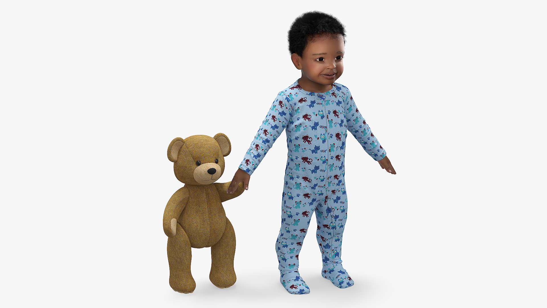 Little Black Boy with Teddy Bear Rigged 3D model