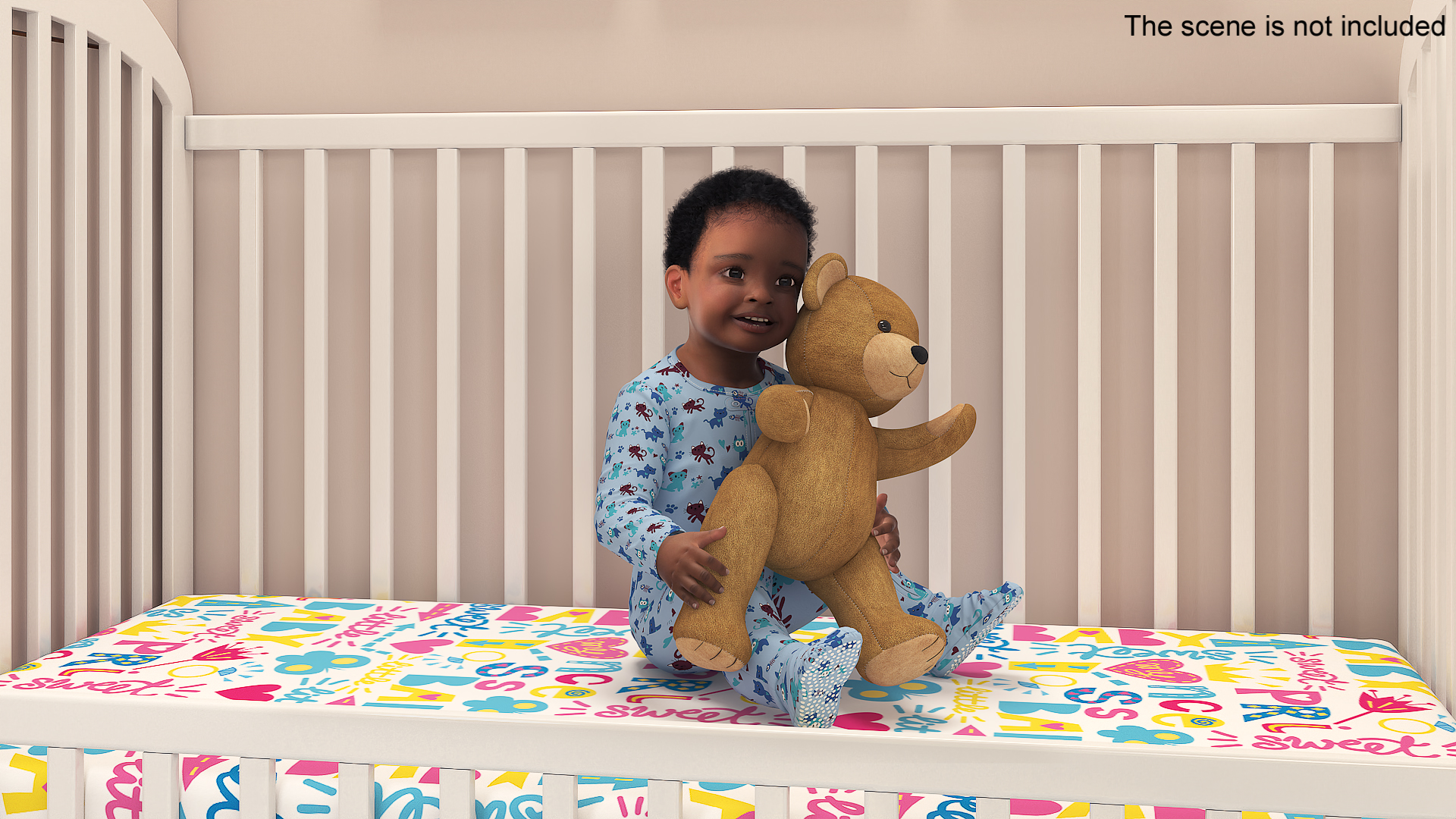 Little Black Boy with Teddy Bear Rigged 3D model