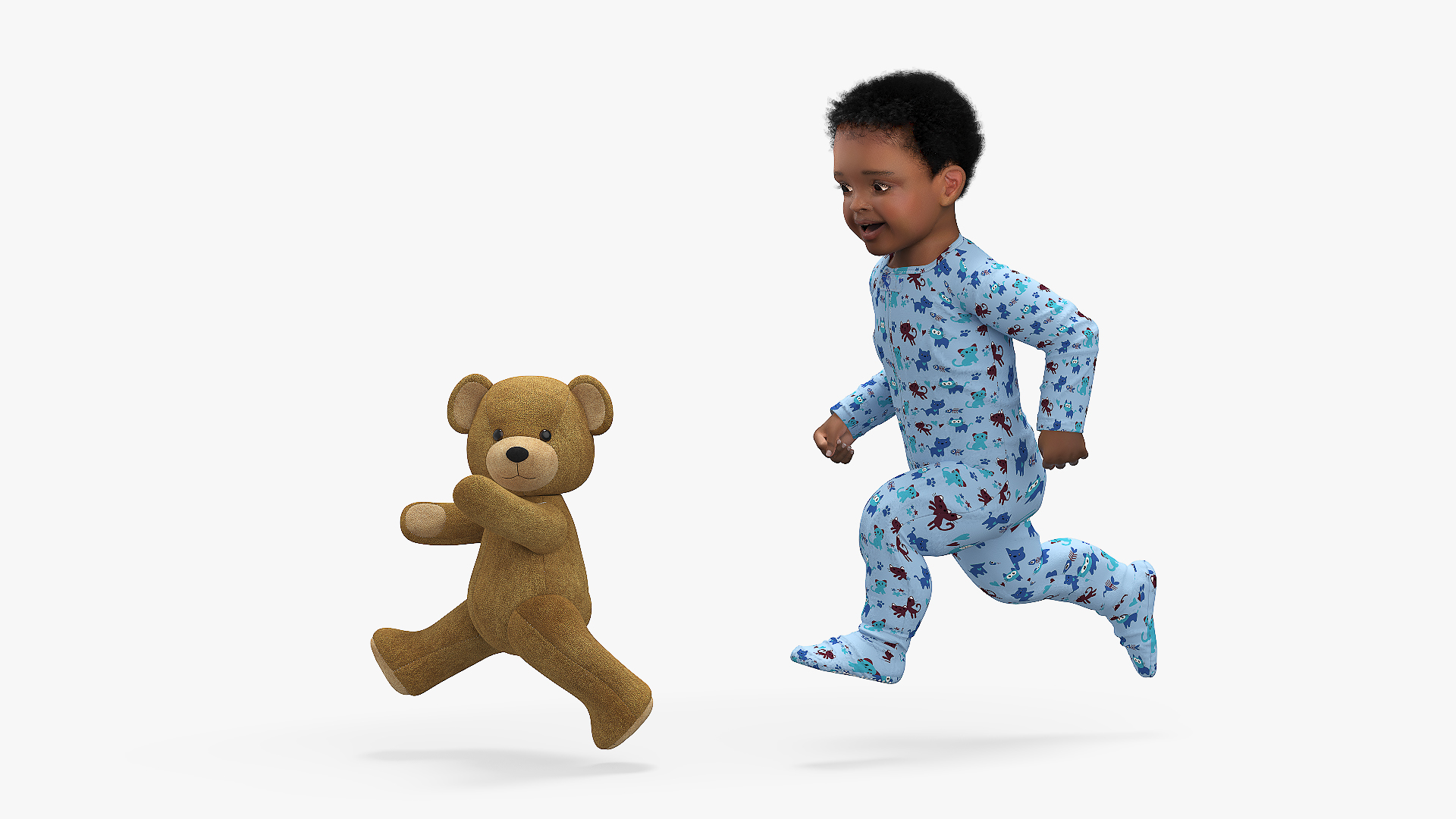Little Black Boy with Teddy Bear Rigged 3D model