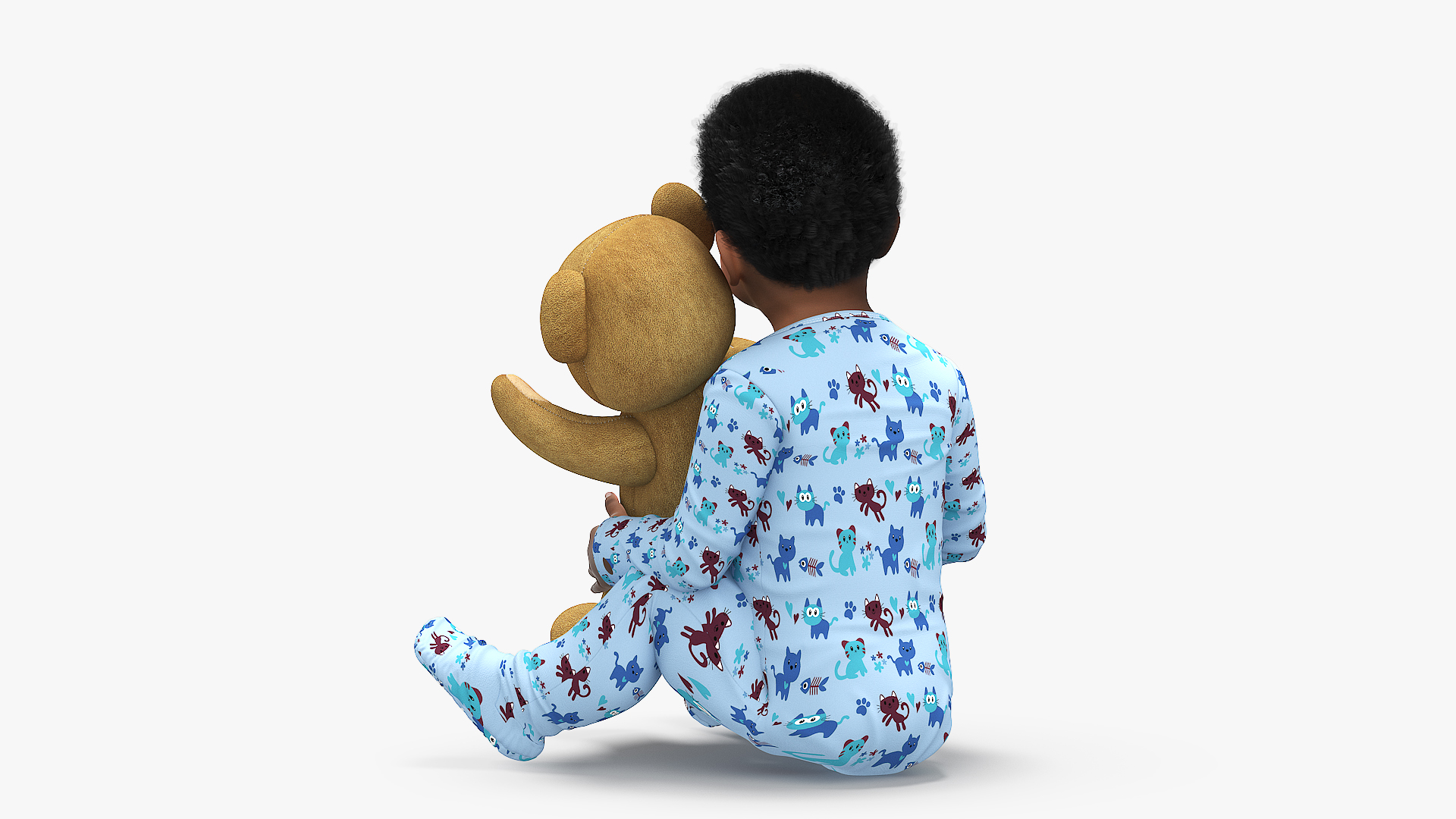 Little Black Boy with Teddy Bear Rigged 3D model
