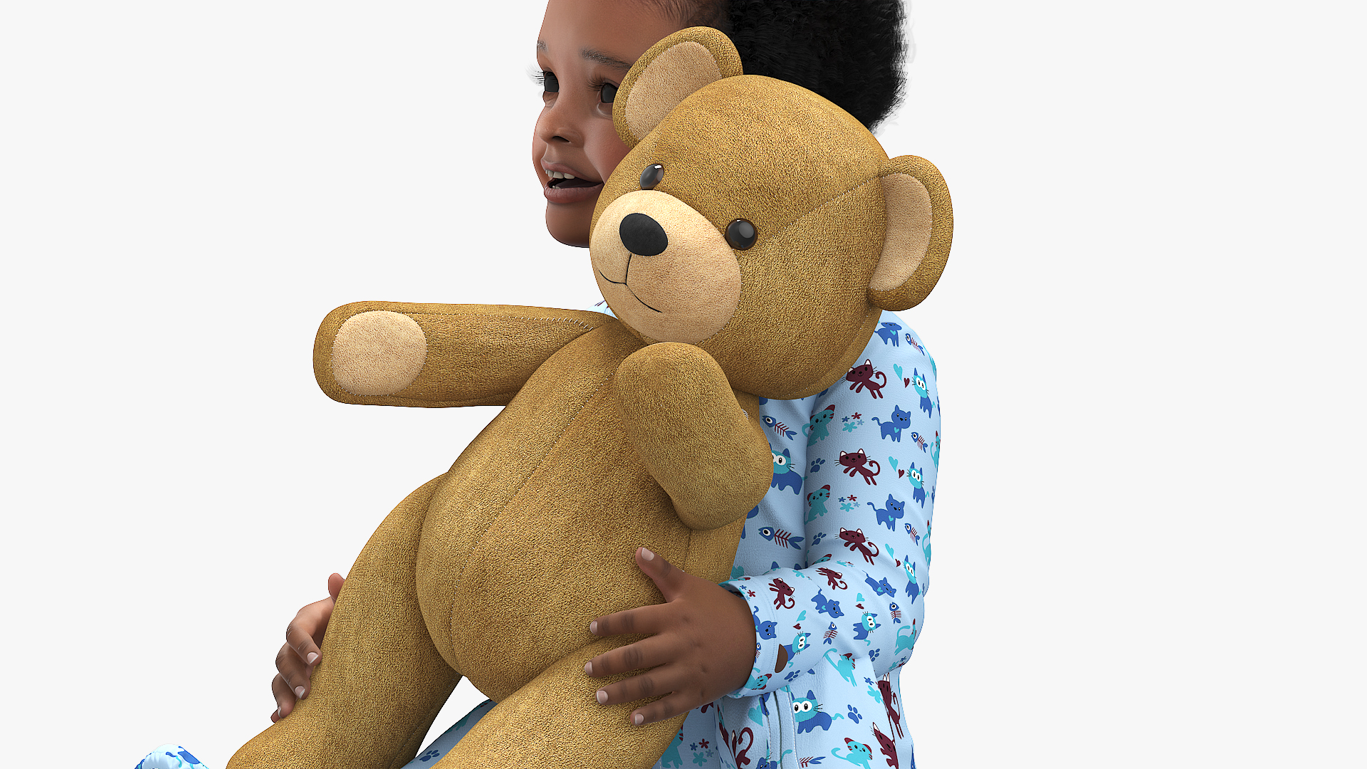 Little Black Boy with Teddy Bear Rigged 3D model