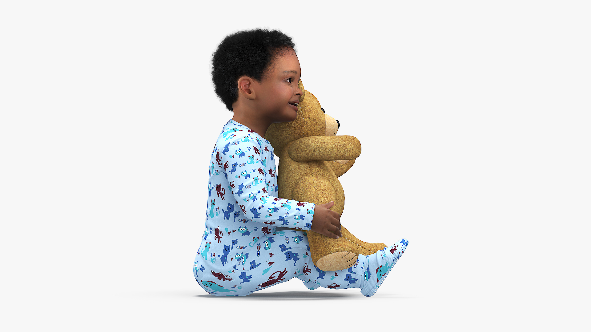 Little Black Boy with Teddy Bear Rigged 3D model