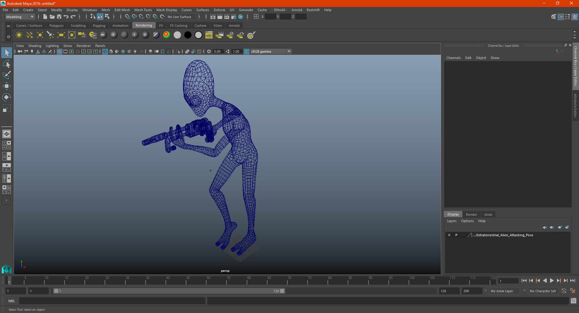 Extraterrestrial Alien Attacking Pose 3D