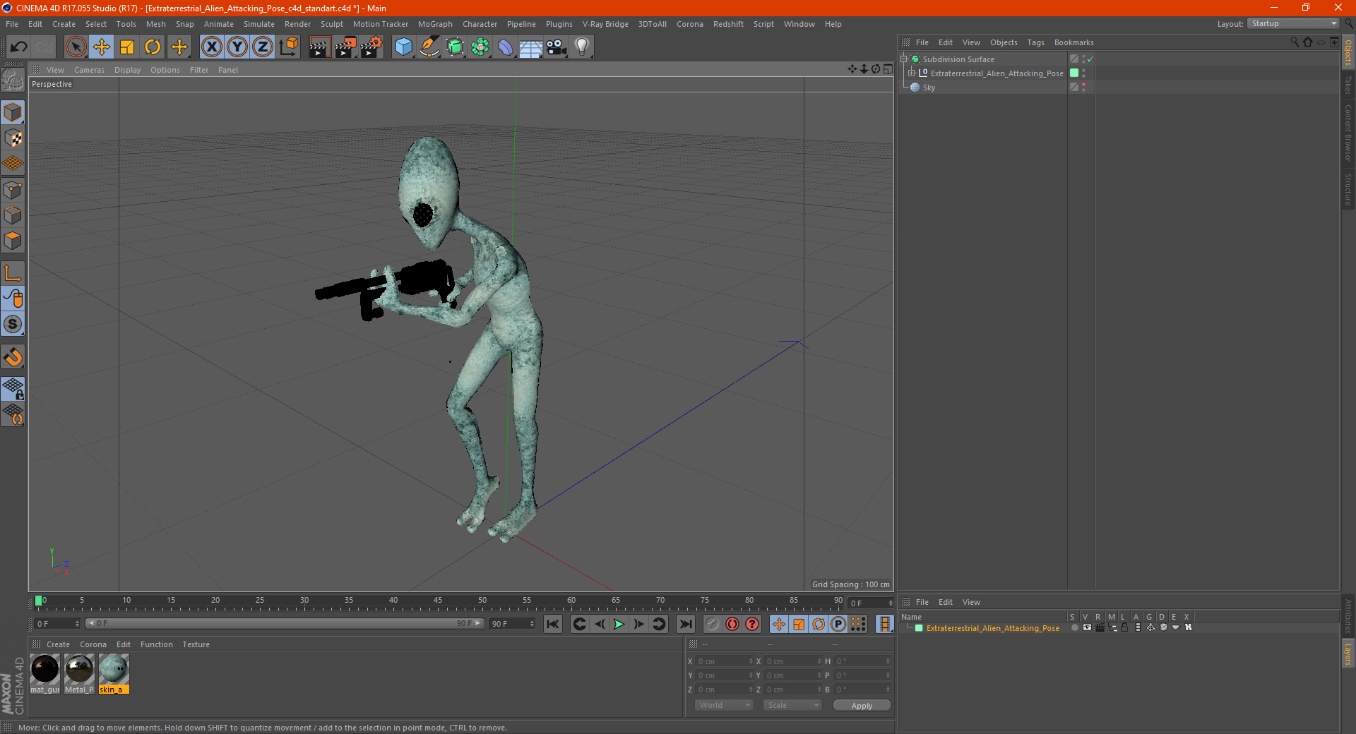 Extraterrestrial Alien Attacking Pose 3D