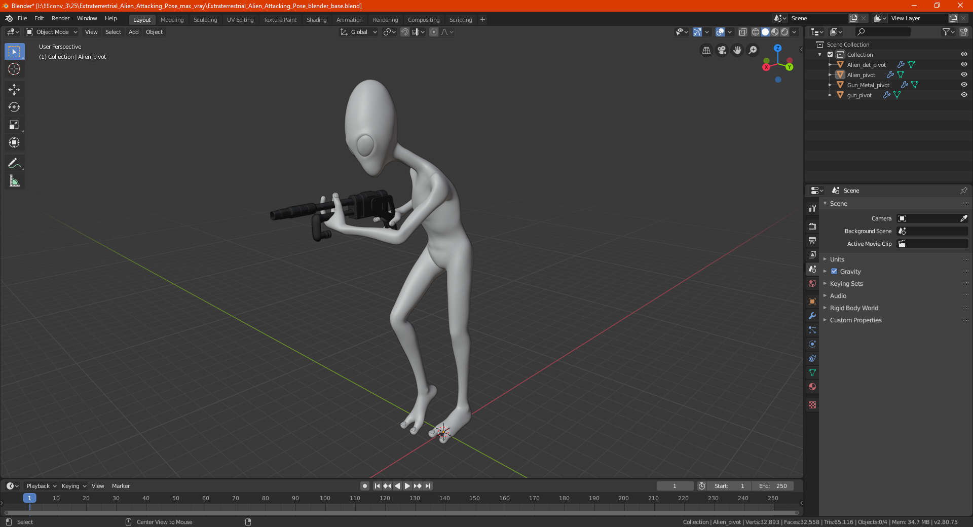 Extraterrestrial Alien Attacking Pose 3D