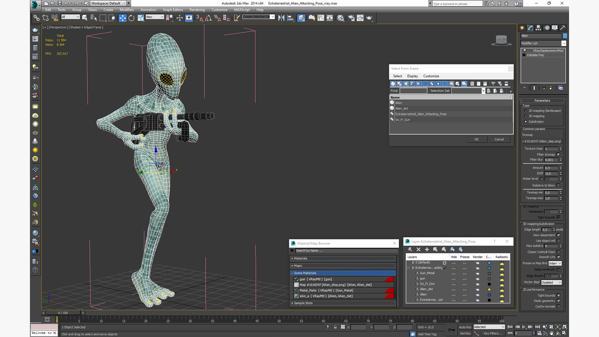 Extraterrestrial Alien Attacking Pose 3D