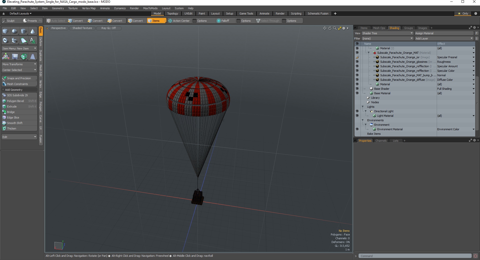 3D Elevating Parachute System Single for NASA Cargo model