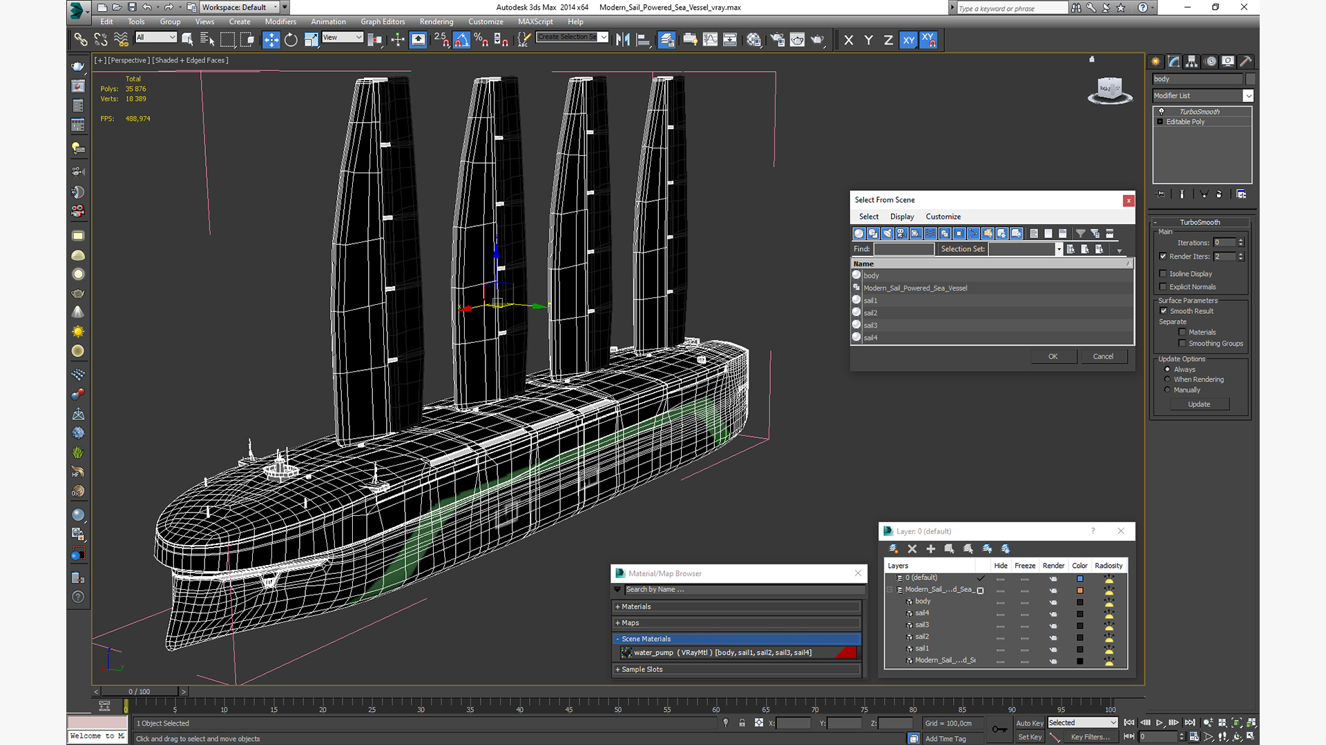 3D model Modern Sail Powered Sea Vessel