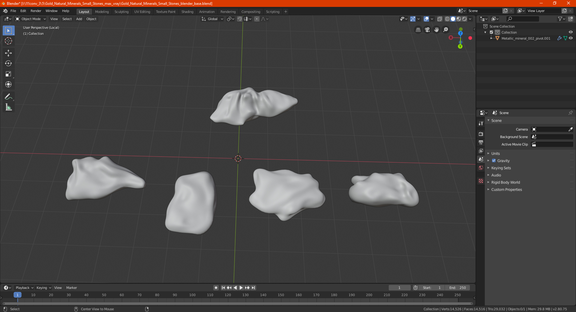 Gold Natural Minerals Small Stones 3D model