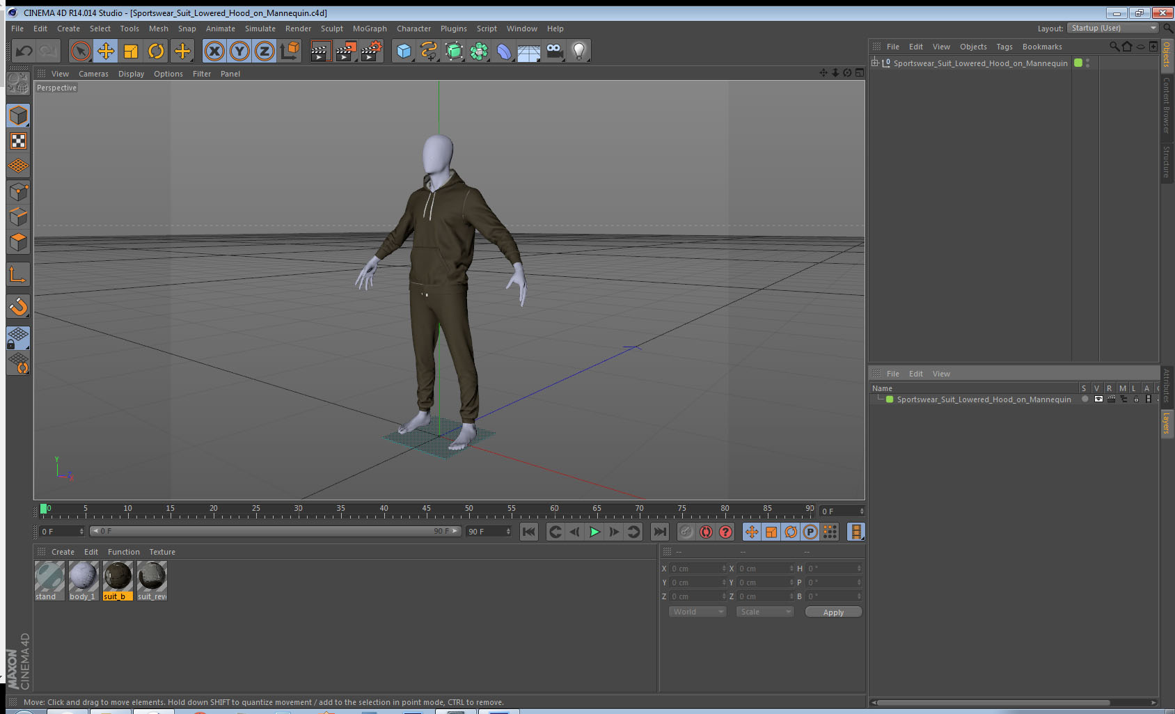 3D Sportswear Suit Lowered Hood on Mannequin