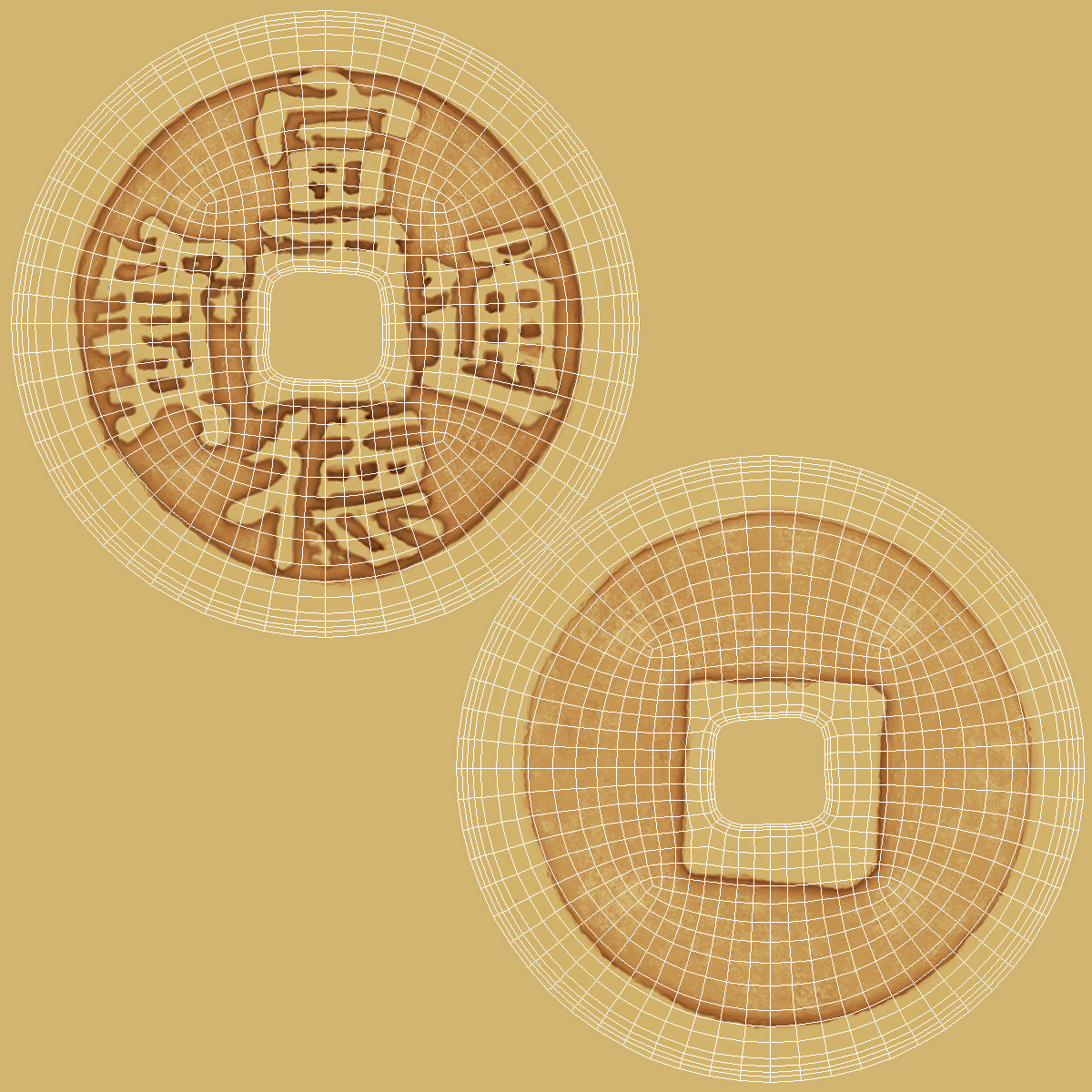3D Ming Dynasty Xuan De Tong Bao 1 Cash Gold