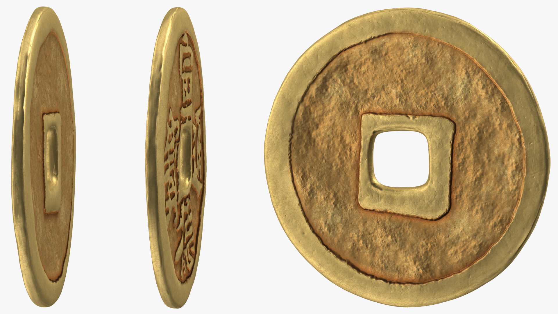 3D Ming Dynasty Xuan De Tong Bao 1 Cash Gold