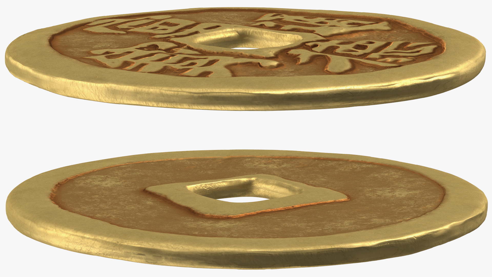 3D Ming Dynasty Xuan De Tong Bao 1 Cash Gold