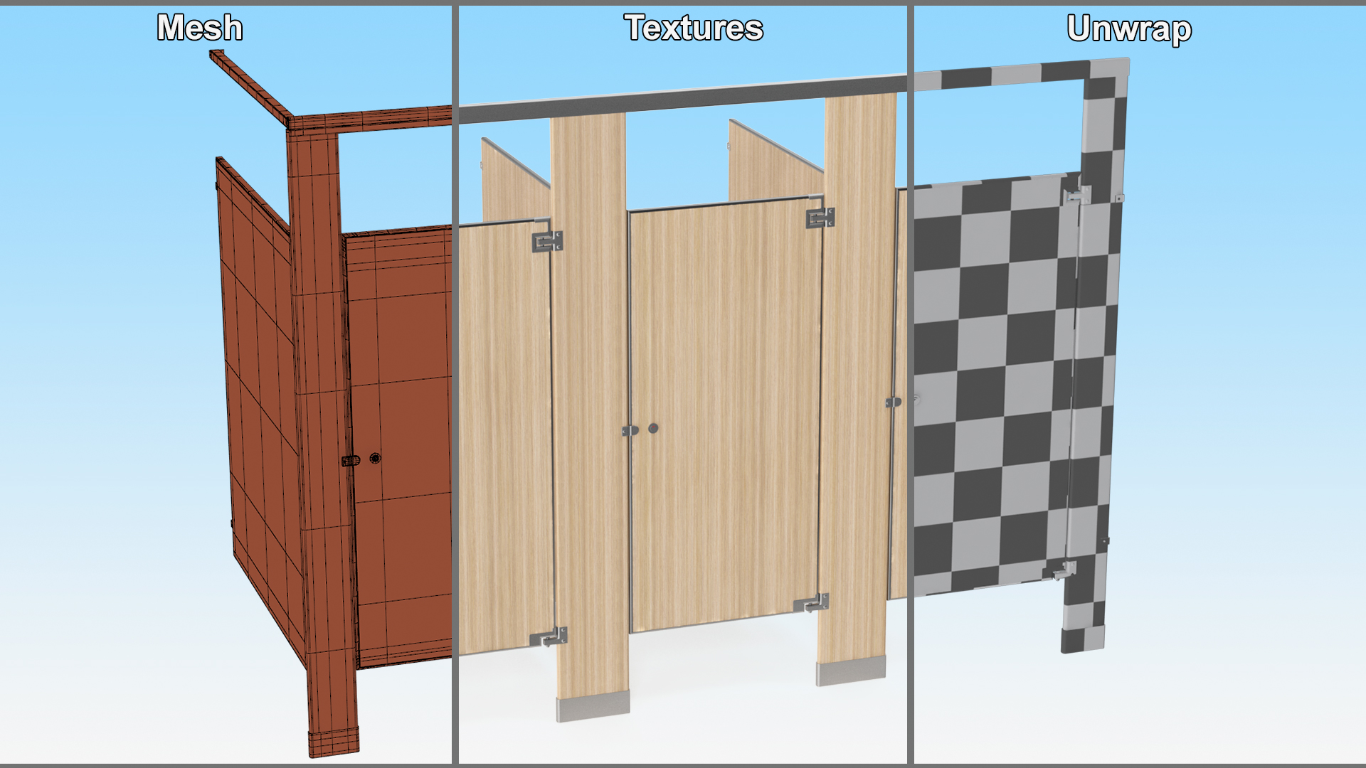 3D Toilet Partitions Wood Veneer Laminate model