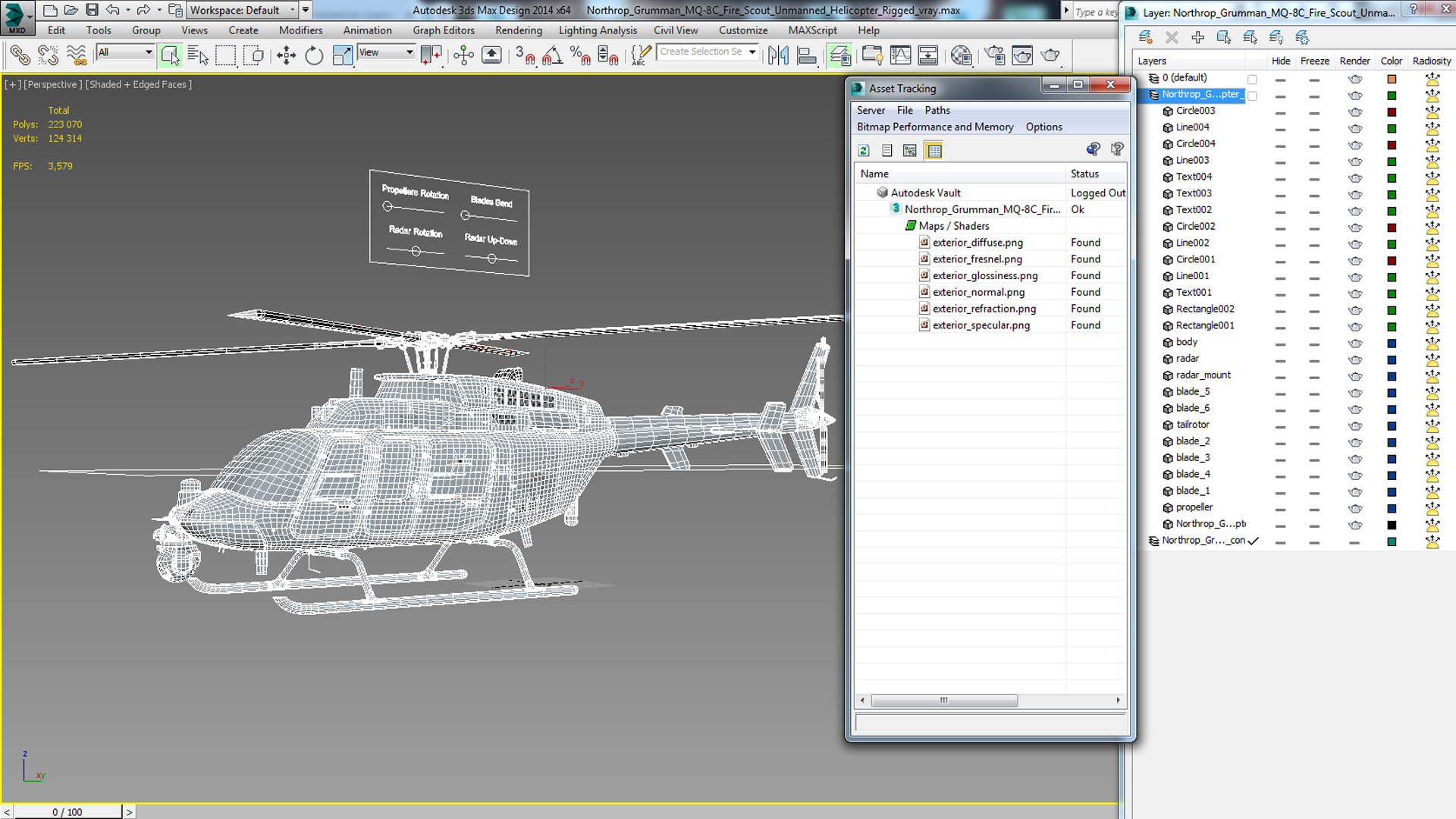 3D model Northrop Grumman MQ-8C Fire Scout Unmanned Helicopter Rigged
