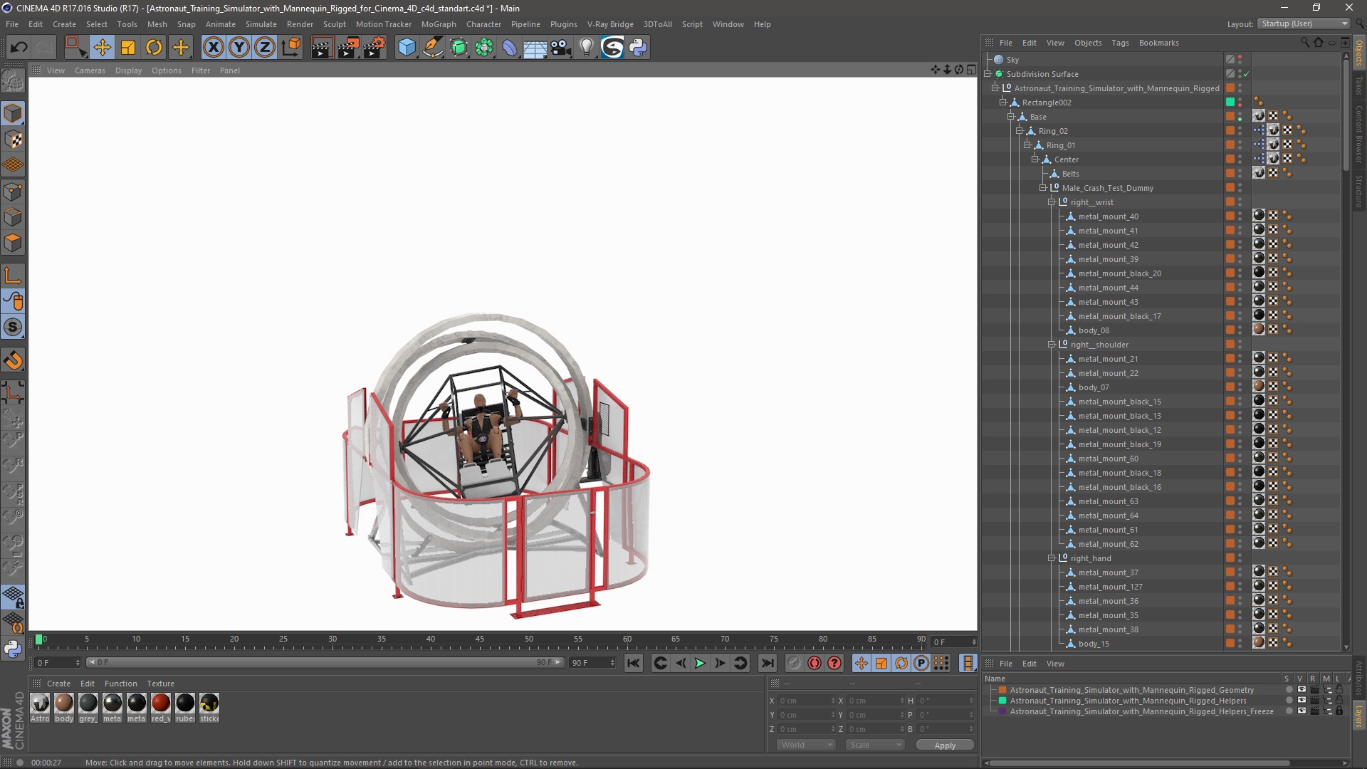 Astronaut Training Simulator with Mannequin Rigged for Cinema 4D 3D model