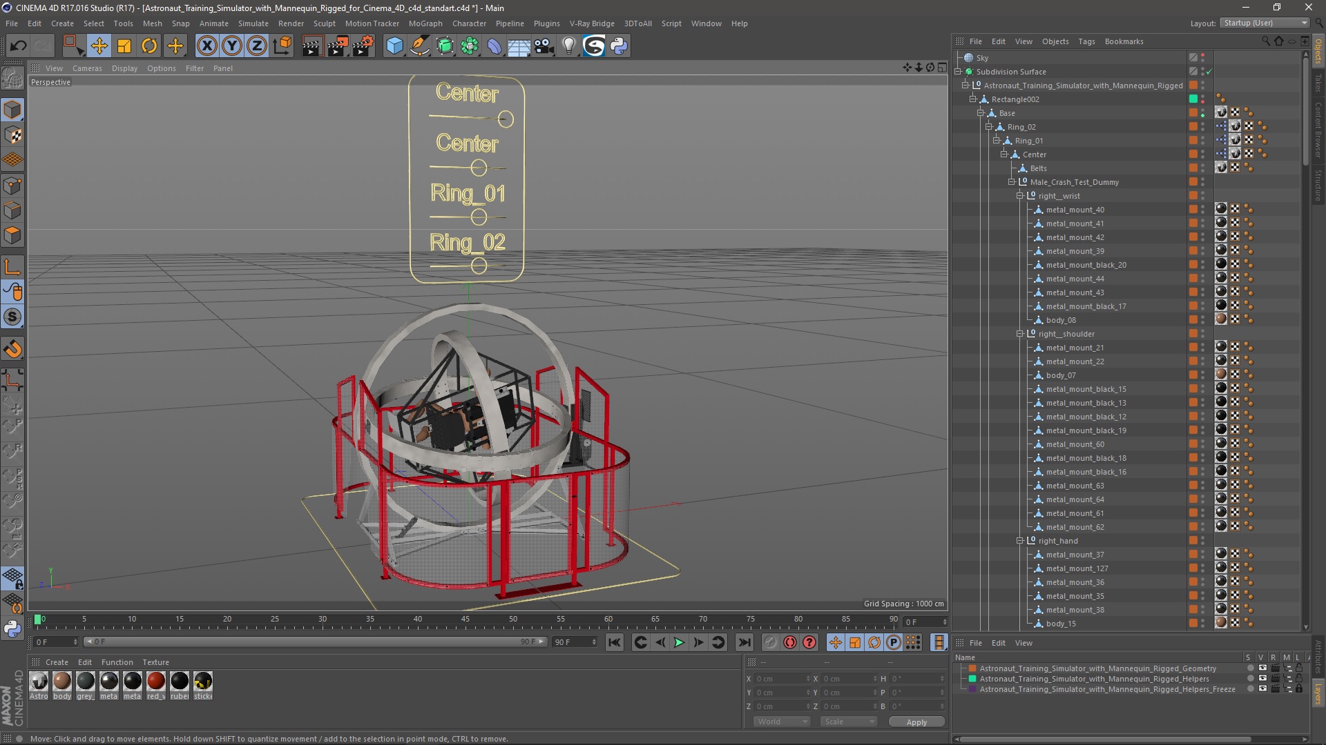 Astronaut Training Simulator with Mannequin Rigged for Cinema 4D 3D model