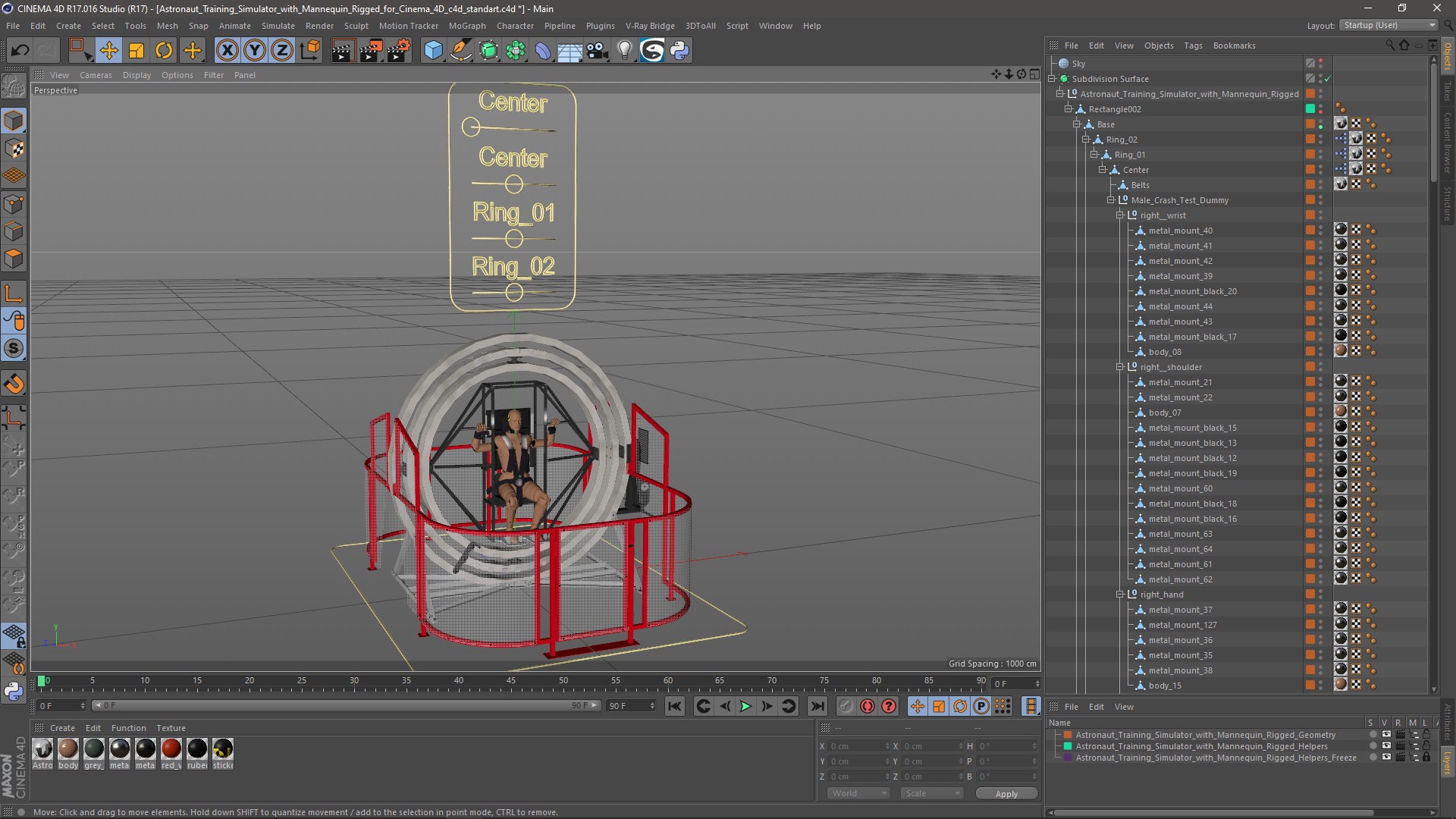 Astronaut Training Simulator with Mannequin Rigged for Cinema 4D 3D model