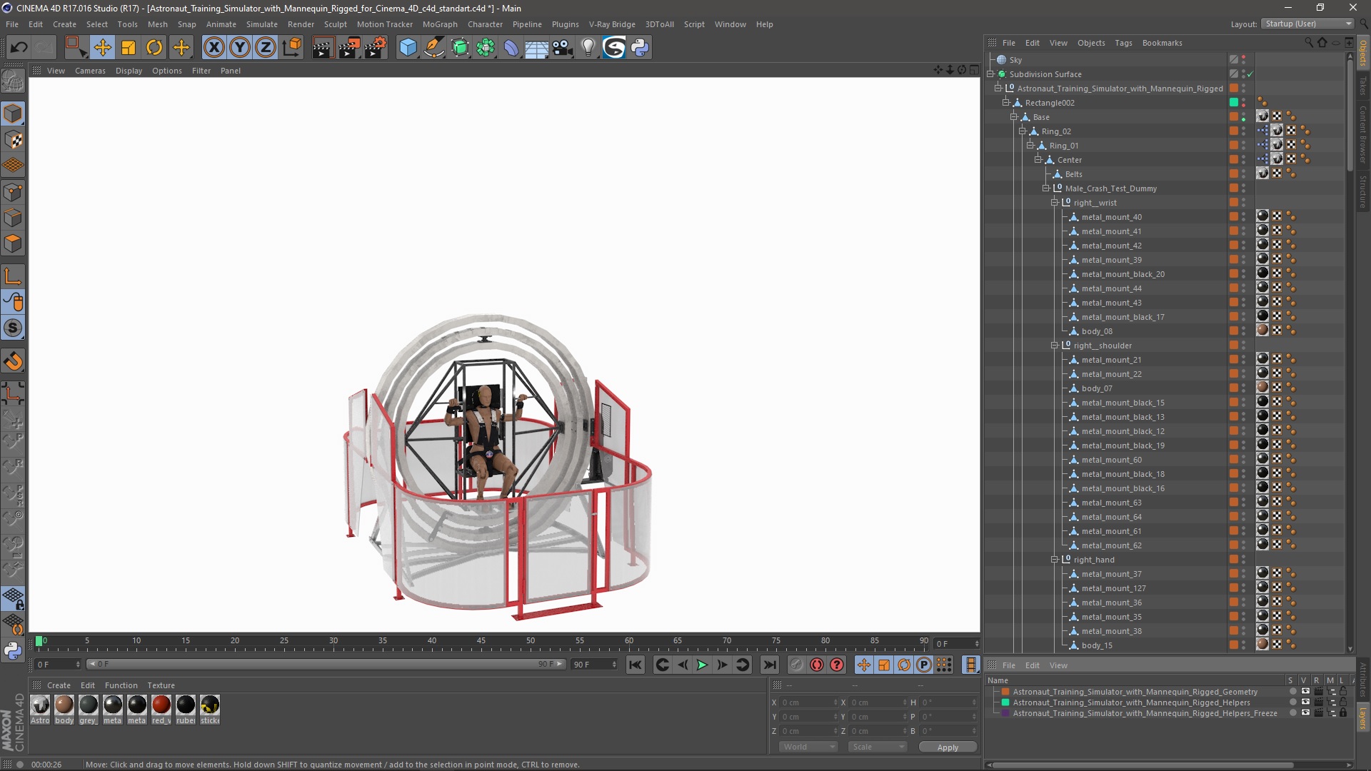 Astronaut Training Simulator with Mannequin Rigged for Cinema 4D 3D model