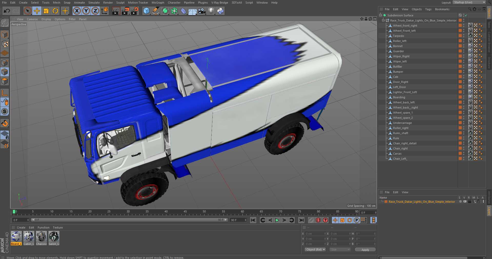 Race Truck Dakar Lights On Blue Simple Interior 3D