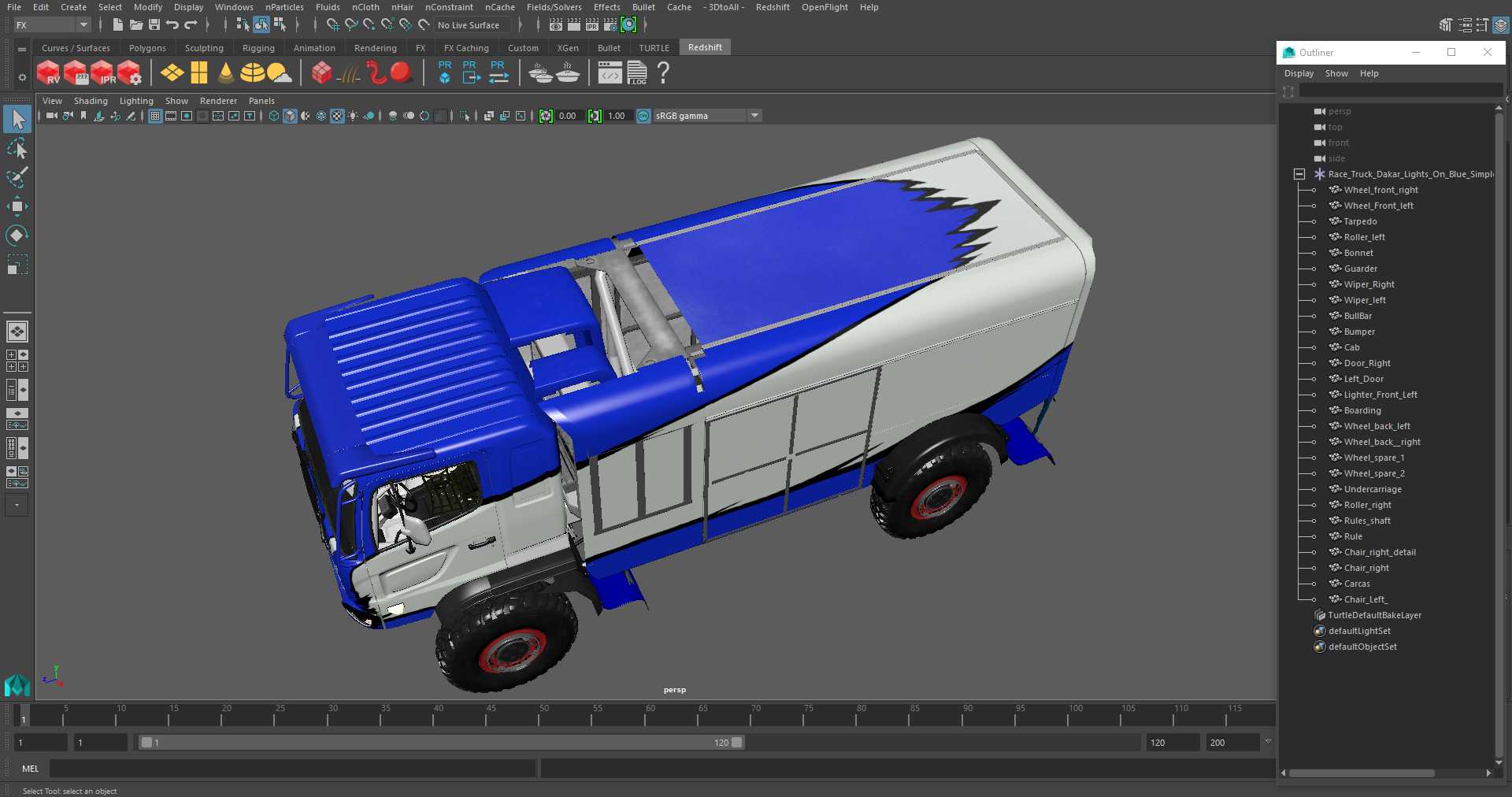 Race Truck Dakar Lights On Blue Simple Interior 3D