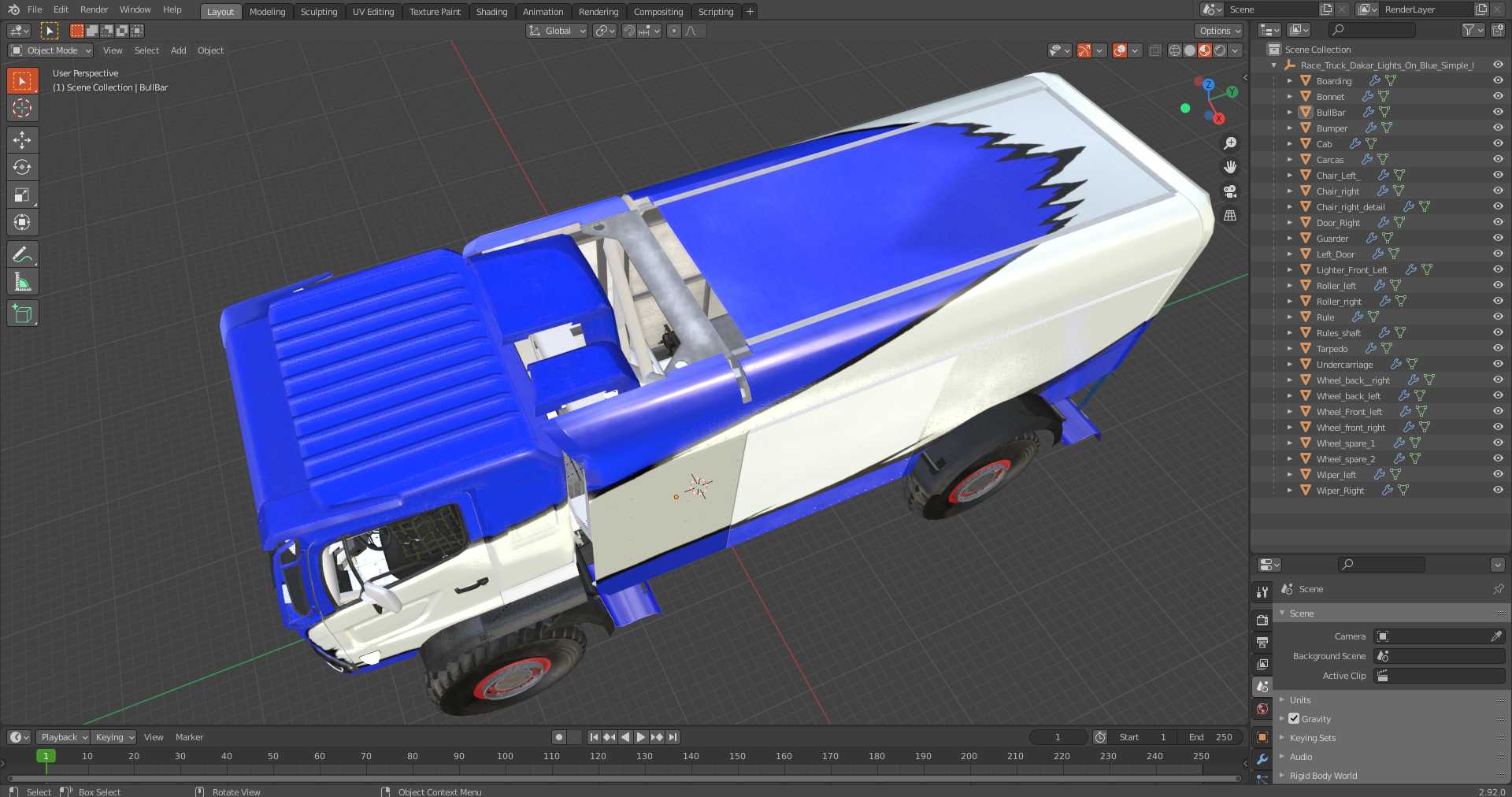 Race Truck Dakar Lights On Blue Simple Interior 3D