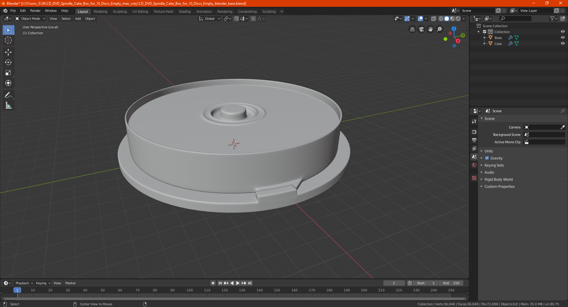 CD DVD Spindle Cake Box for 10 Discs Empty 3D