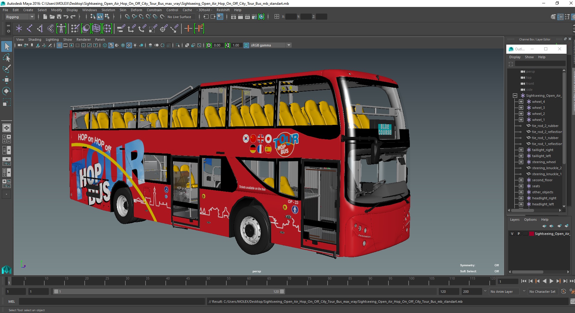 3D model Sightseeing Open Air Hop On Off City Tour Bus