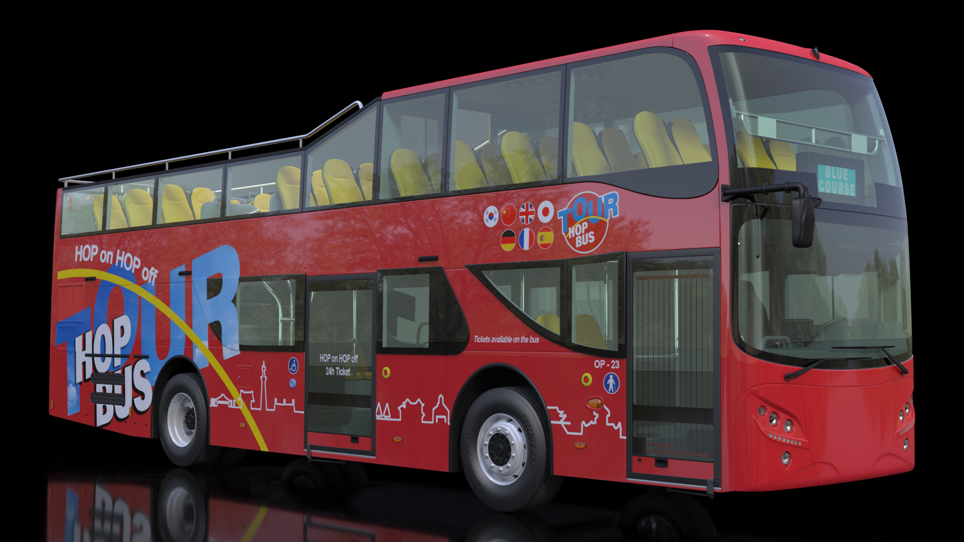 3D model Sightseeing Open Air Hop On Off City Tour Bus