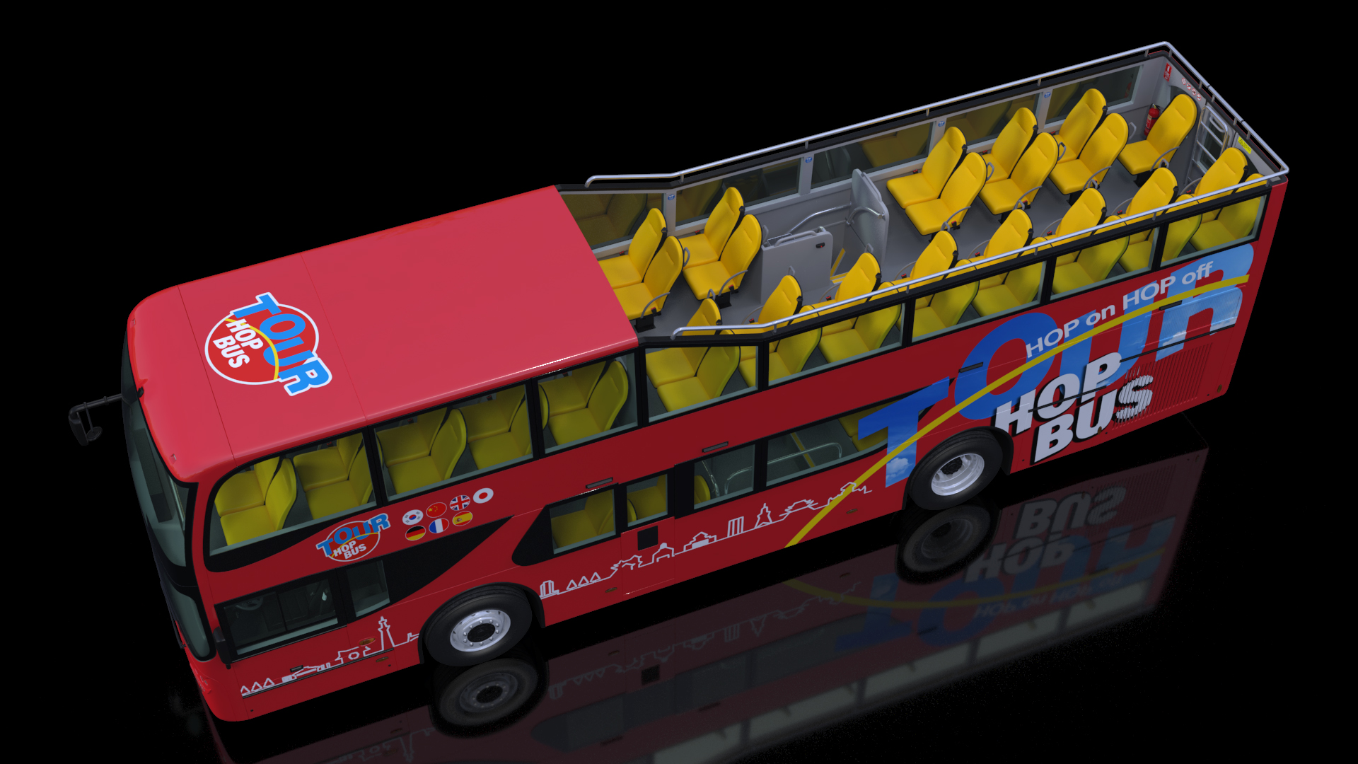 3D model Sightseeing Open Air Hop On Off City Tour Bus
