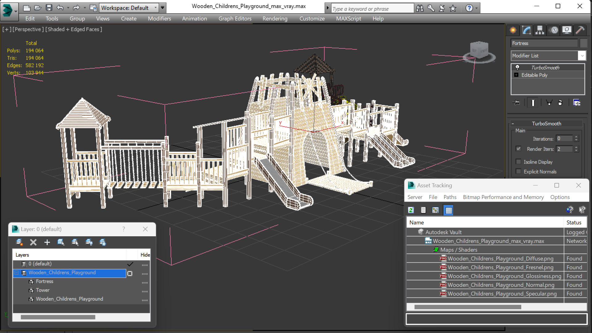 Wooden Childrens Playground 3D