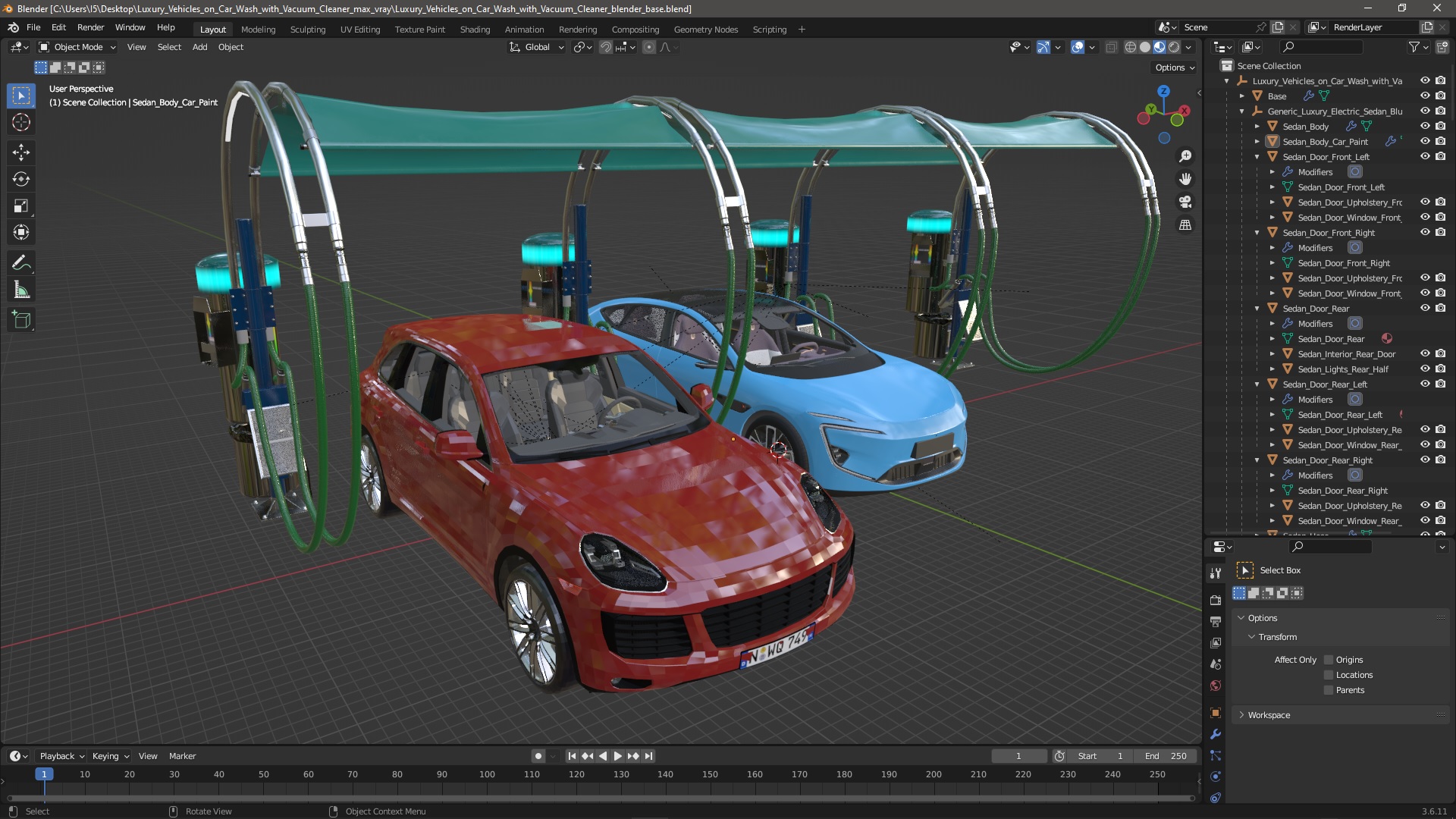 Luxury Vehicles on Car Wash with Vacuum Cleaner 3D