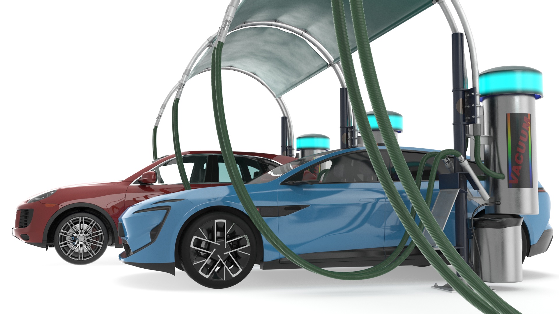 Luxury Vehicles on Car Wash with Vacuum Cleaner 3D