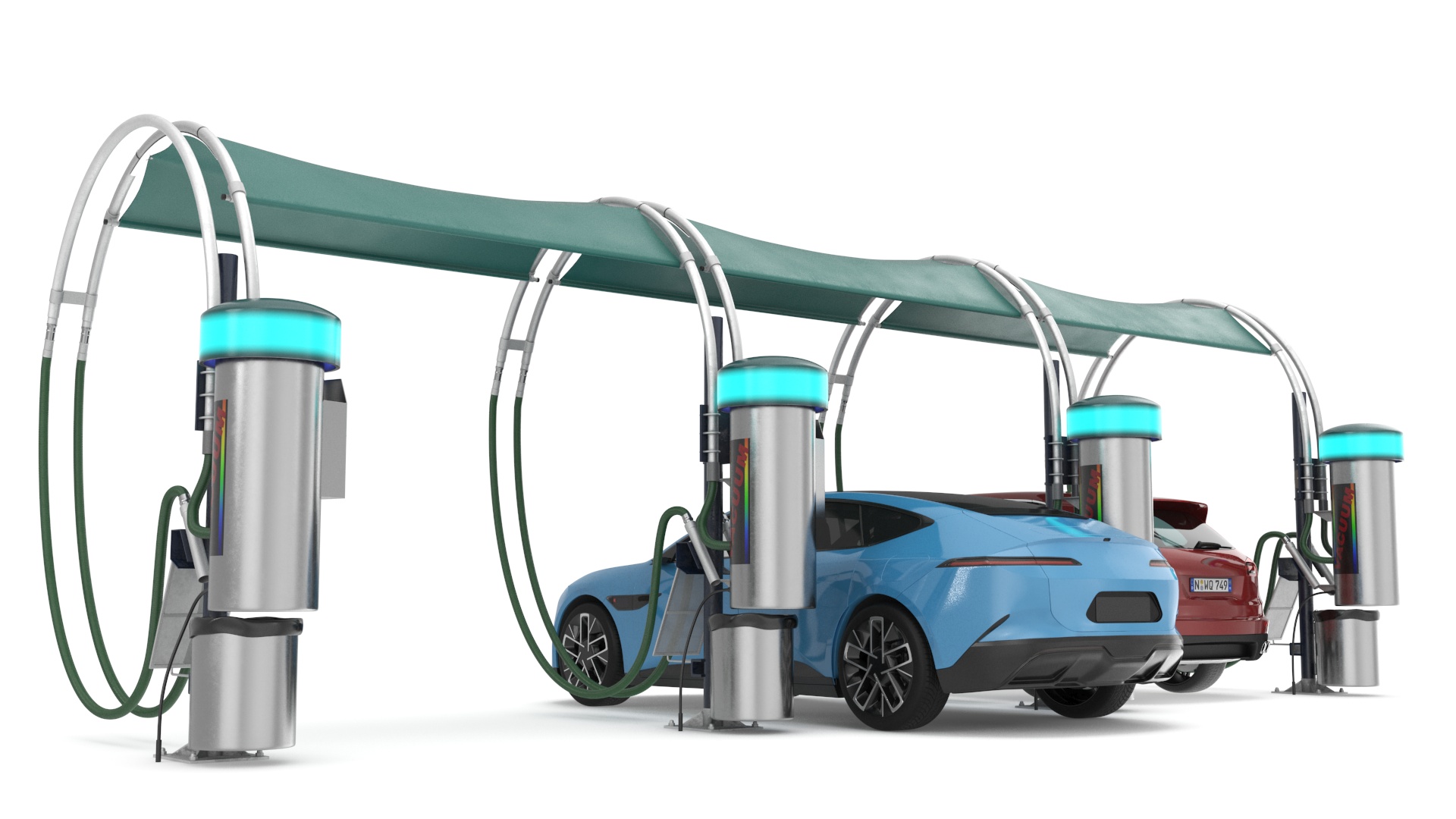 Luxury Vehicles on Car Wash with Vacuum Cleaner 3D
