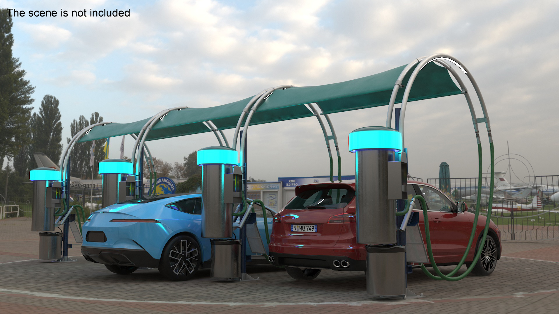 Luxury Vehicles on Car Wash with Vacuum Cleaner 3D