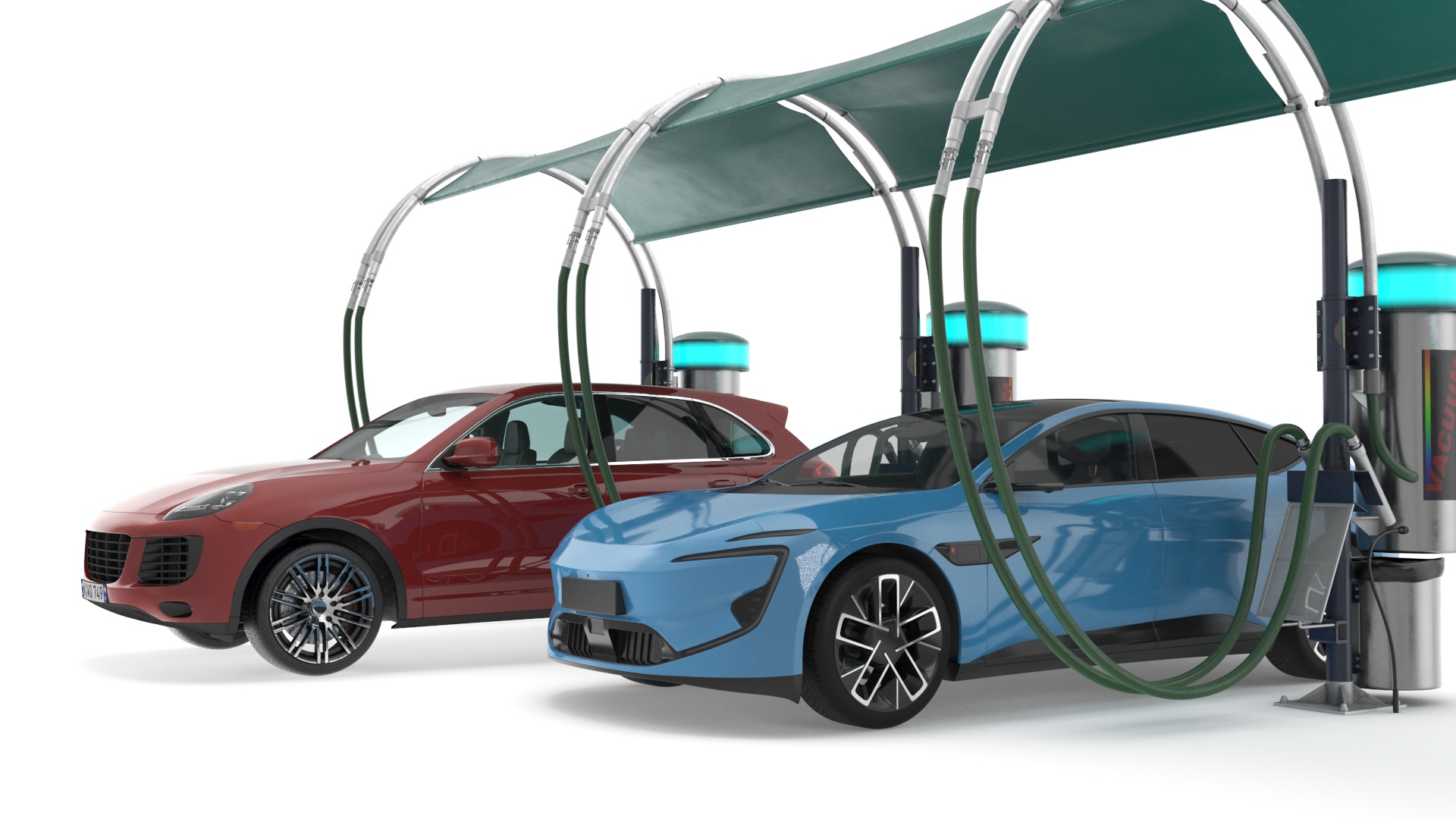 Luxury Vehicles on Car Wash with Vacuum Cleaner 3D