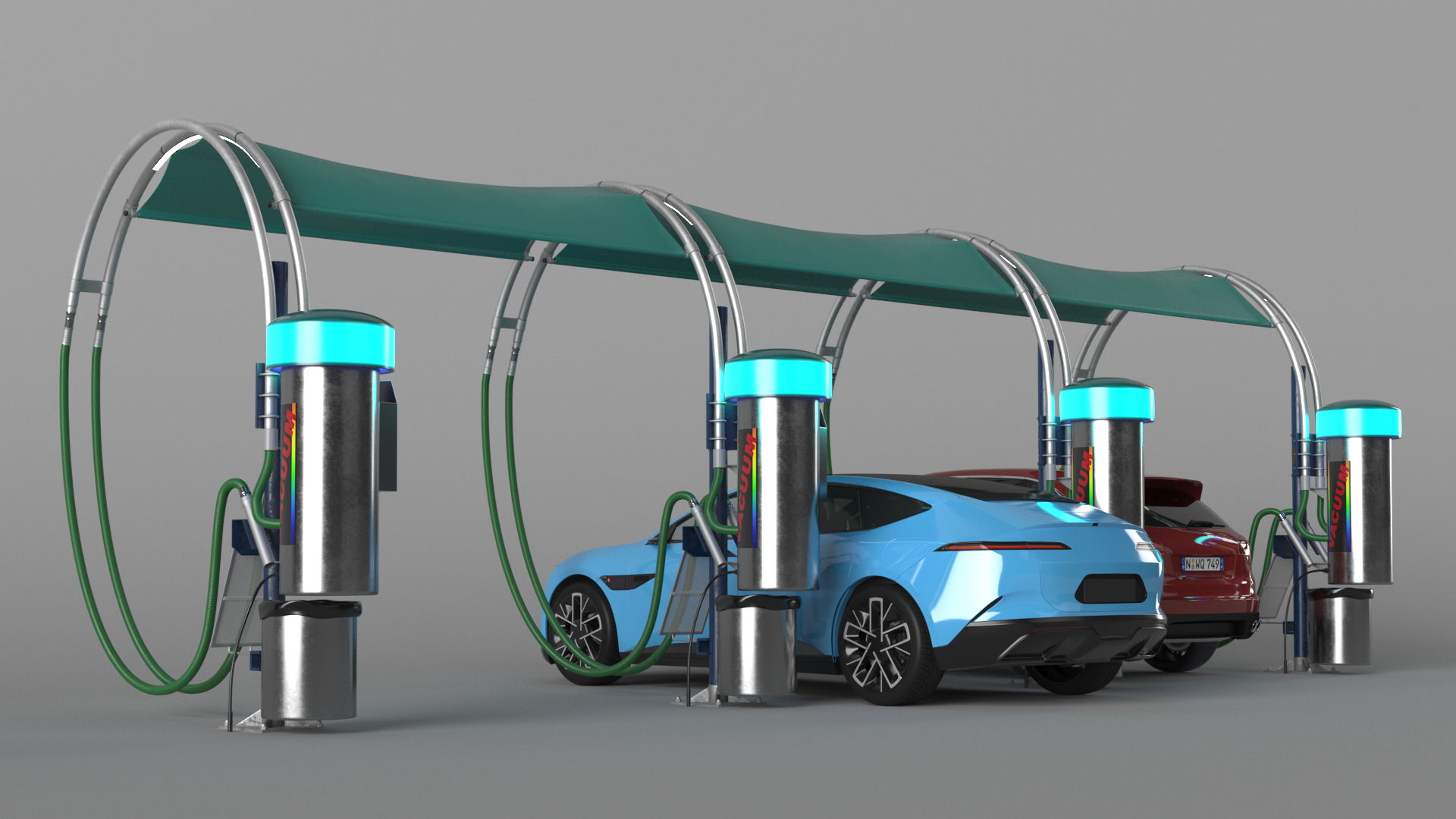 Luxury Vehicles on Car Wash with Vacuum Cleaner 3D