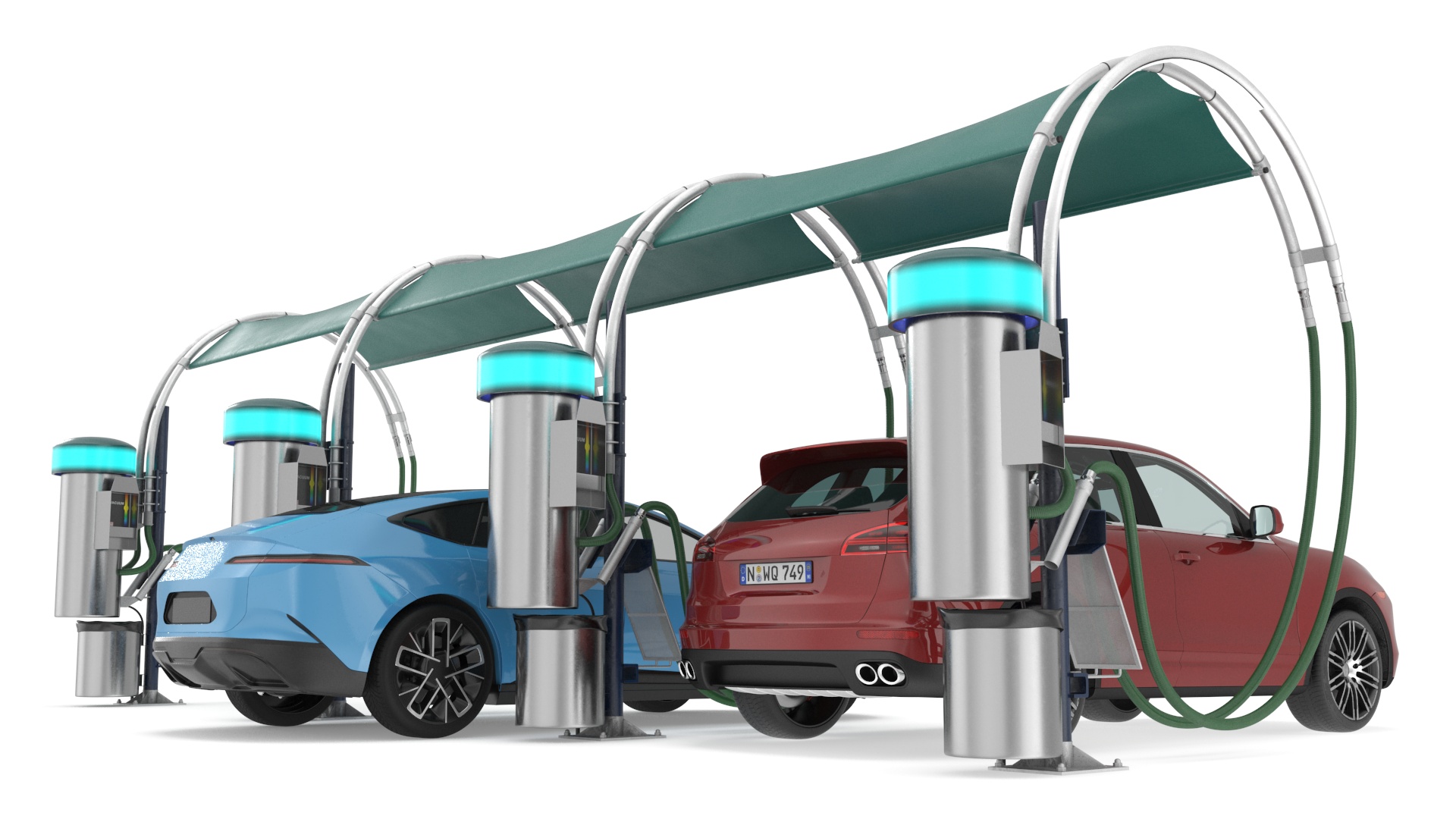 Luxury Vehicles on Car Wash with Vacuum Cleaner 3D