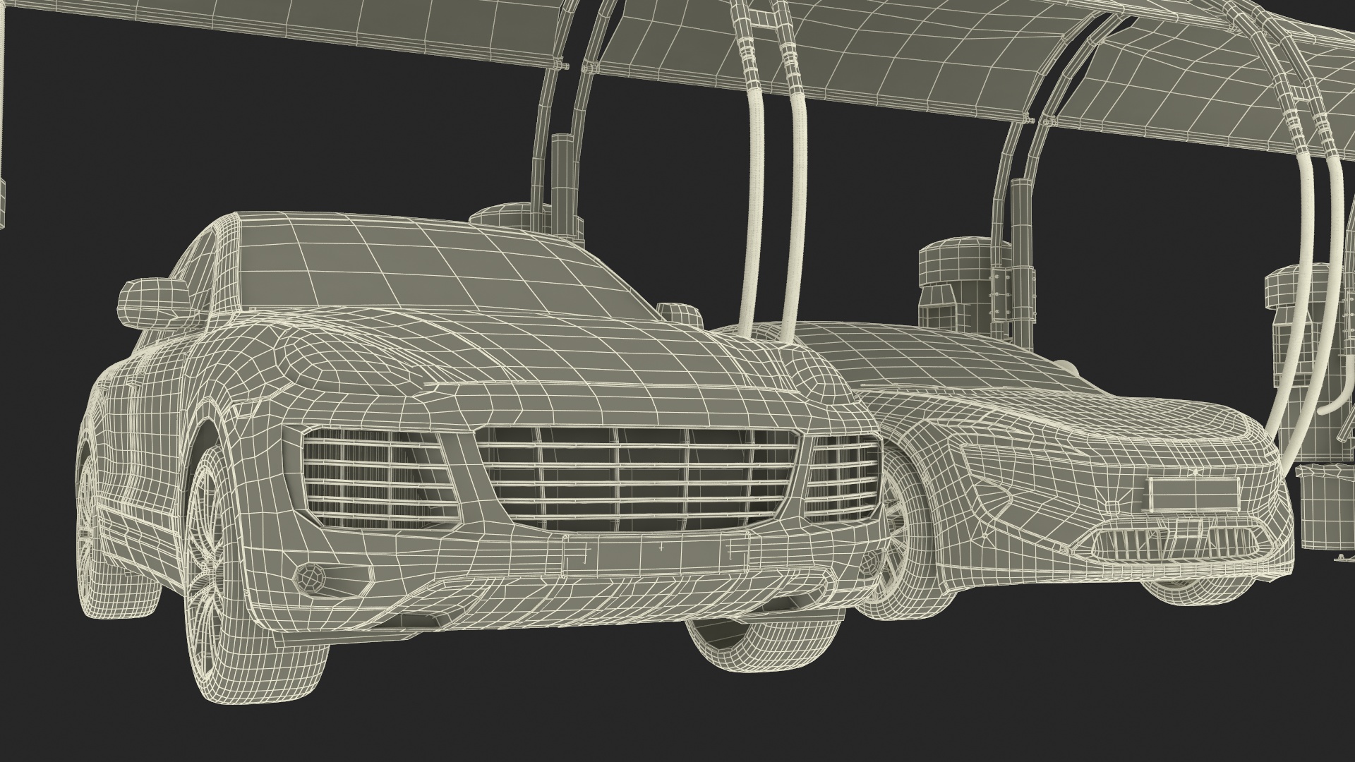 Luxury Vehicles on Car Wash with Vacuum Cleaner 3D