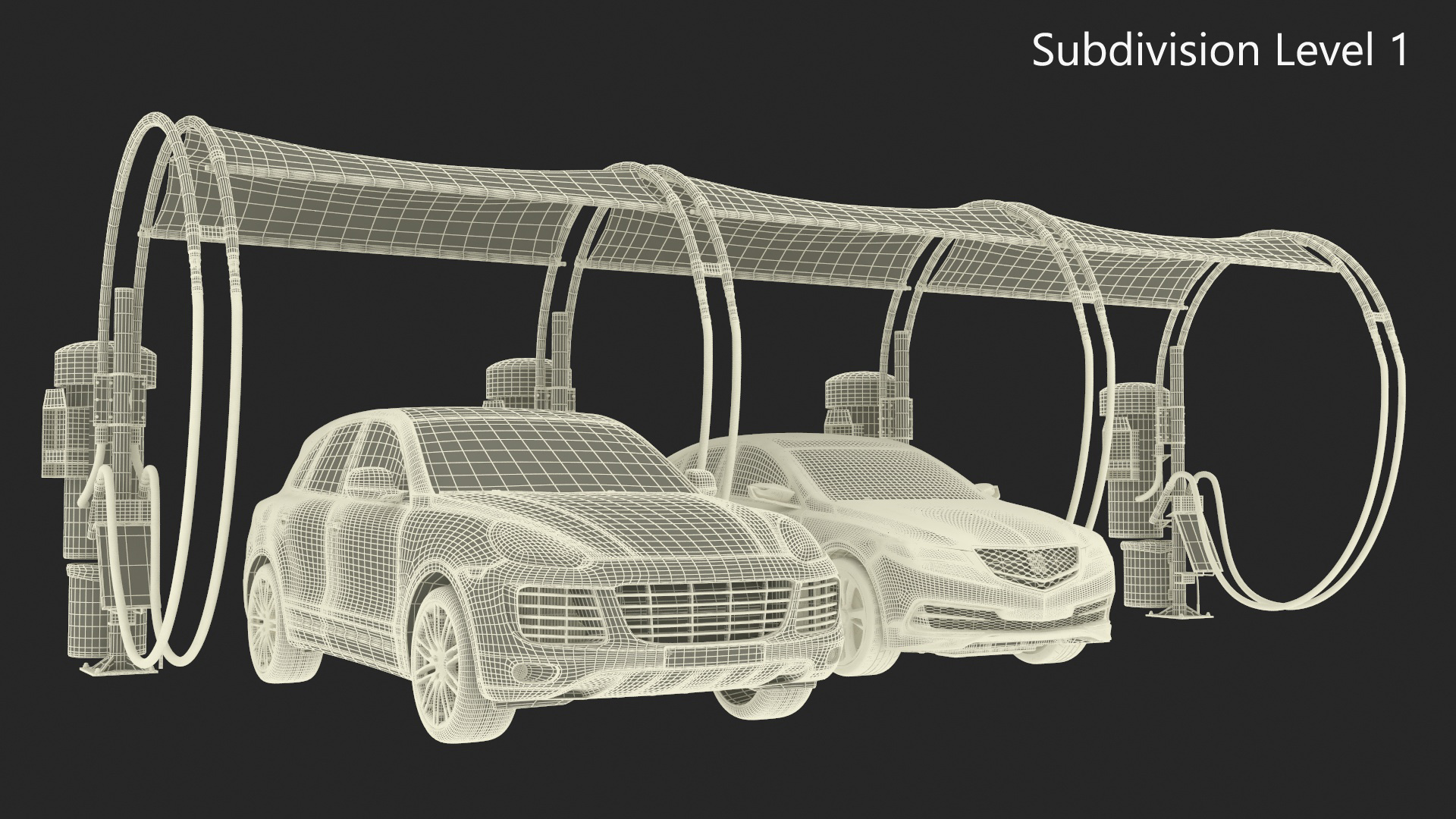 Luxury Vehicles on Car Wash with Vacuum Cleaner 3D
