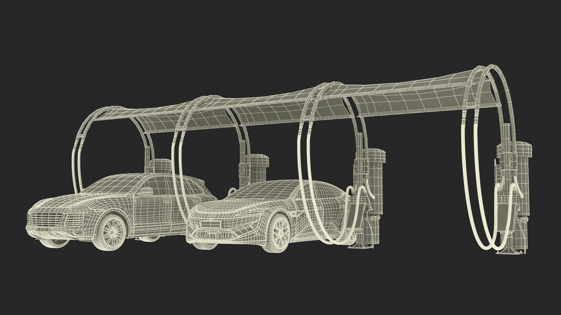 Luxury Vehicles on Car Wash with Vacuum Cleaner 3D