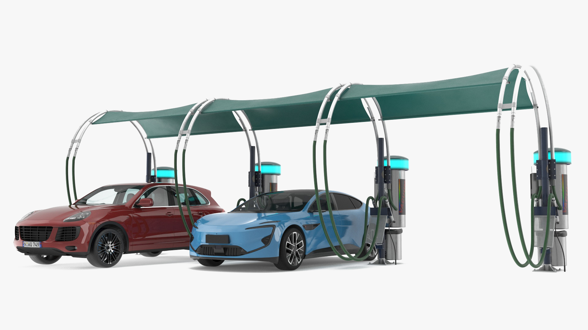 Luxury Vehicles on Car Wash with Vacuum Cleaner 3D