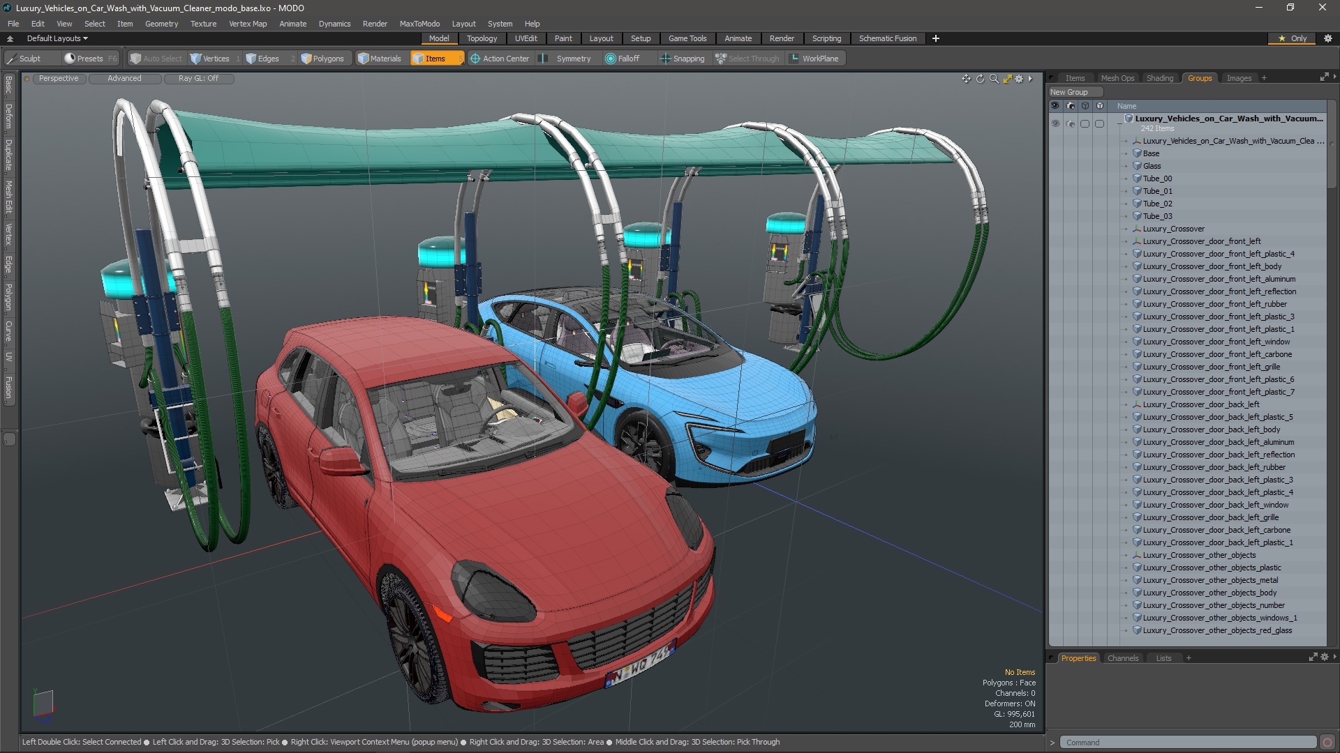 Luxury Vehicles on Car Wash with Vacuum Cleaner 3D