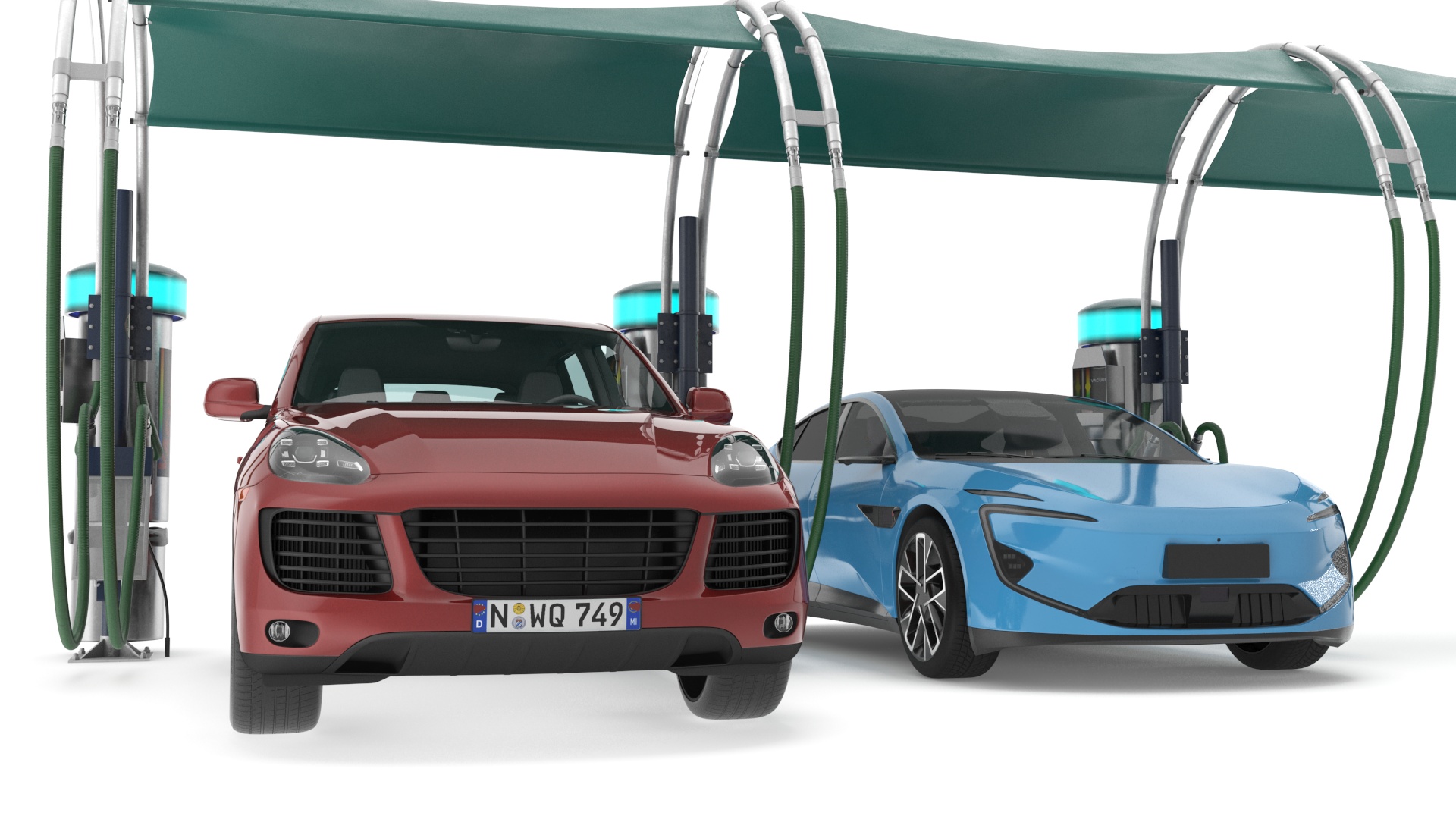 Luxury Vehicles on Car Wash with Vacuum Cleaner 3D