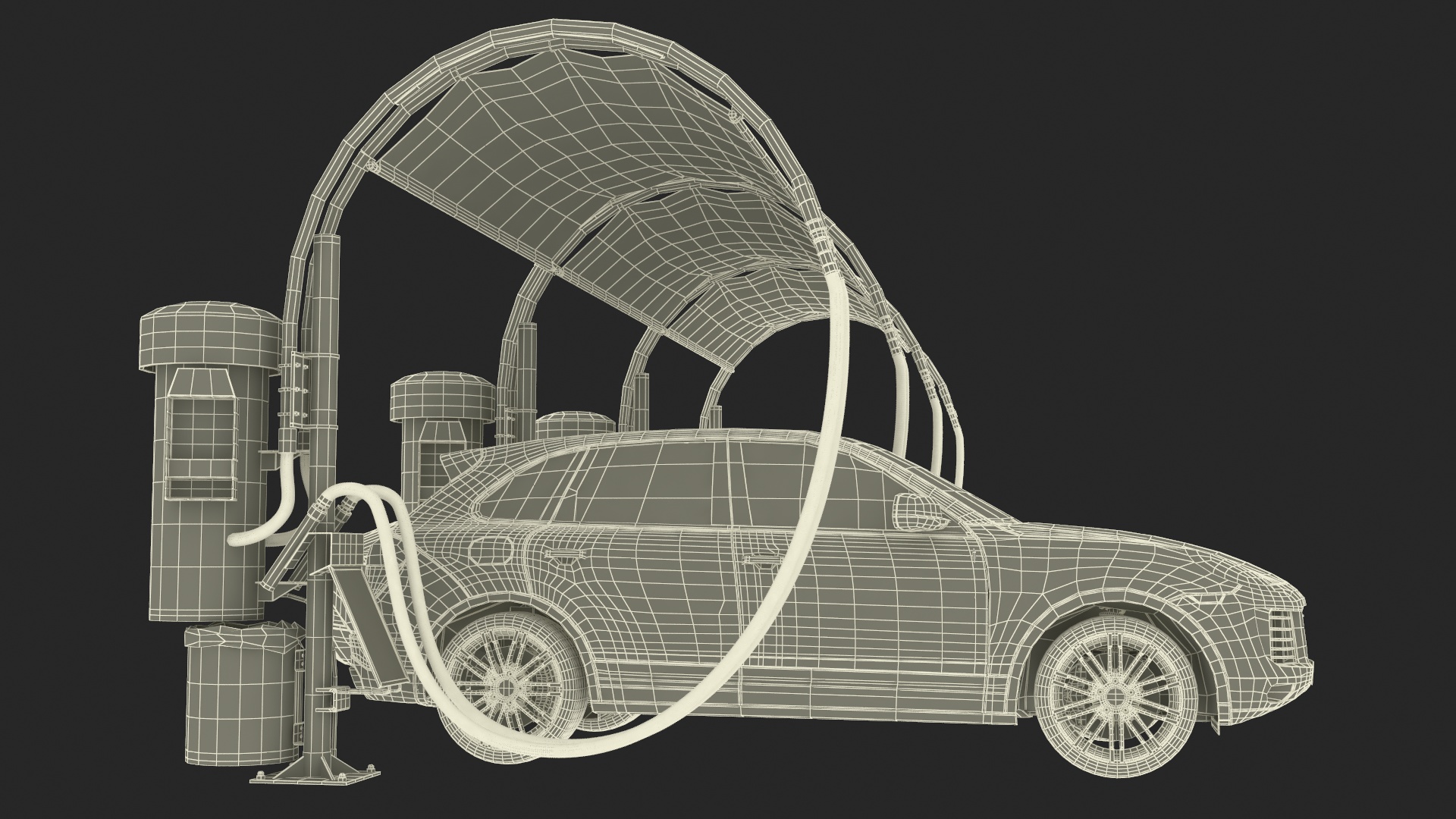 Luxury Vehicles on Car Wash with Vacuum Cleaner 3D