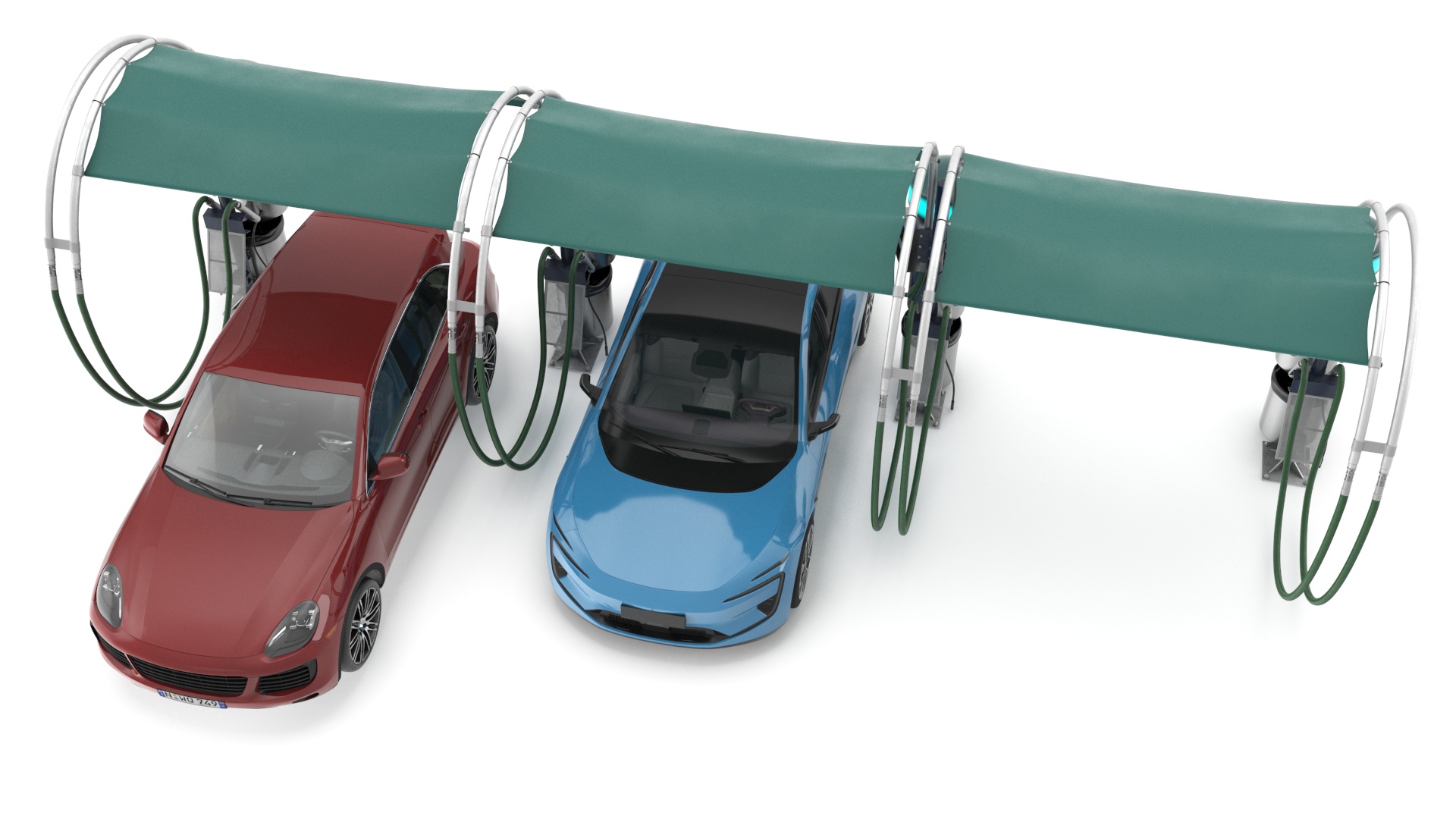 Luxury Vehicles on Car Wash with Vacuum Cleaner 3D