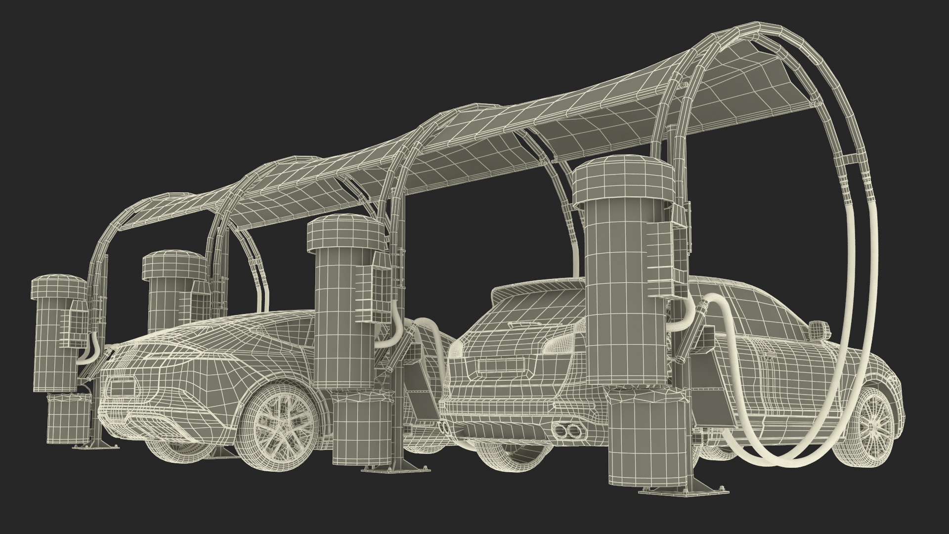 Luxury Vehicles on Car Wash with Vacuum Cleaner 3D