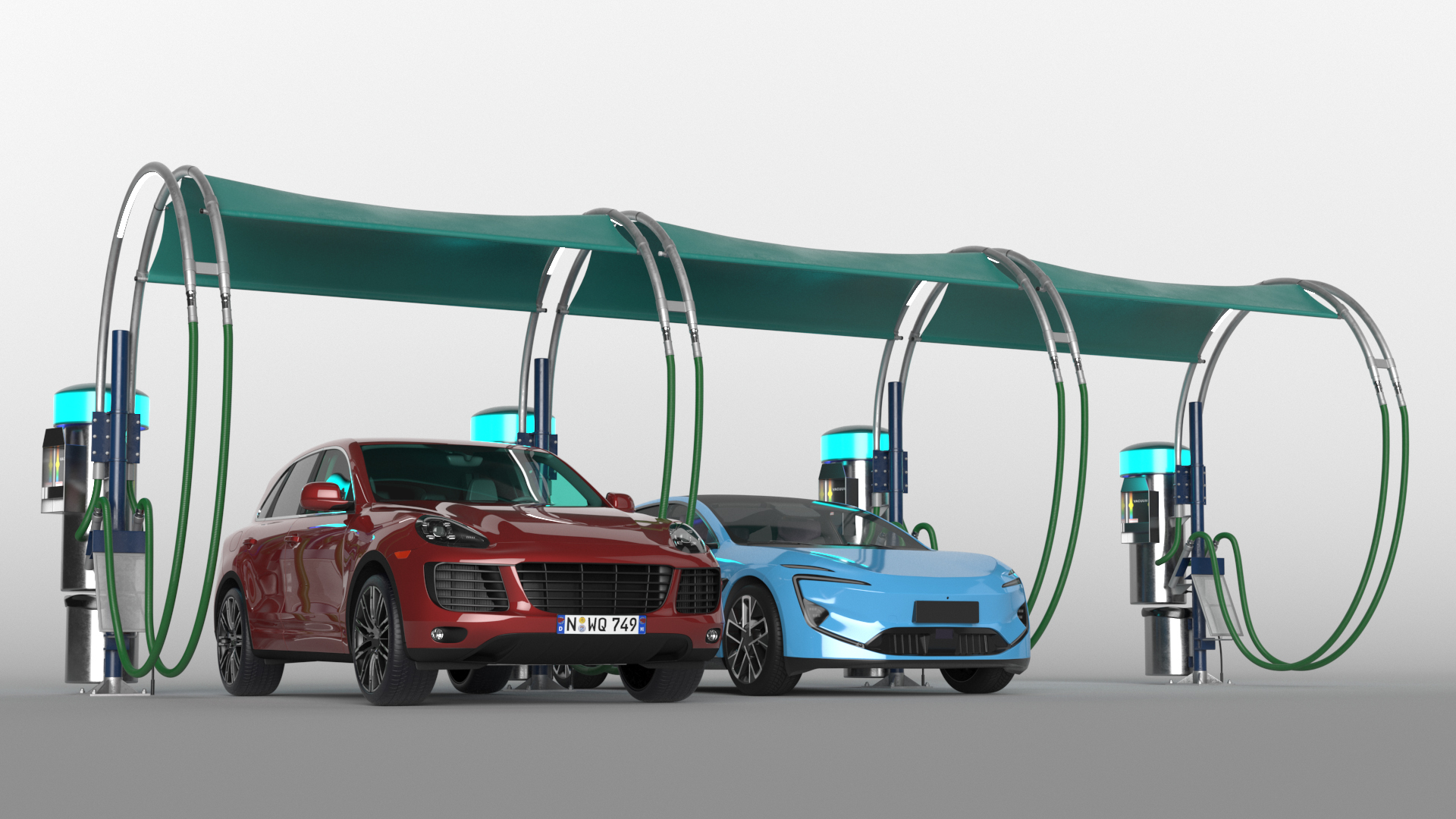 Luxury Vehicles on Car Wash with Vacuum Cleaner 3D