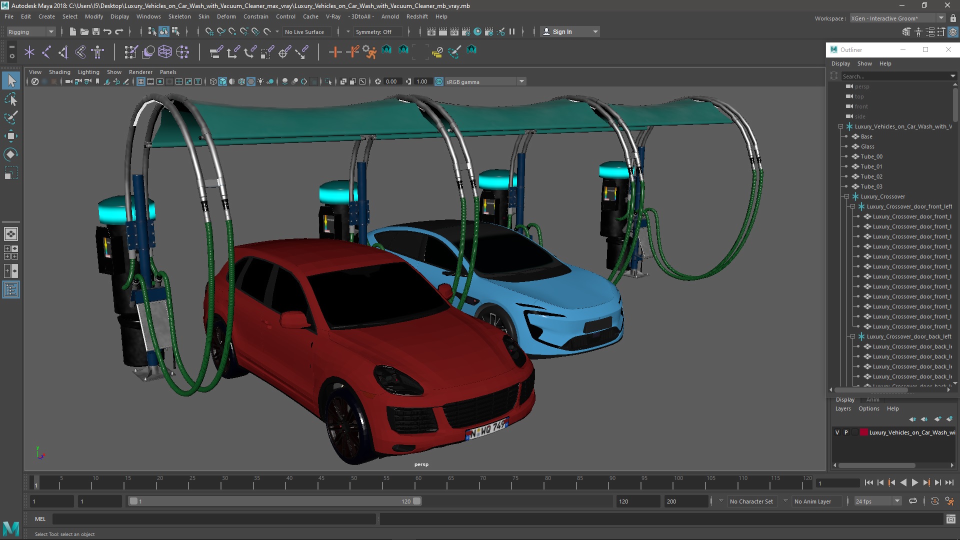 Luxury Vehicles on Car Wash with Vacuum Cleaner 3D