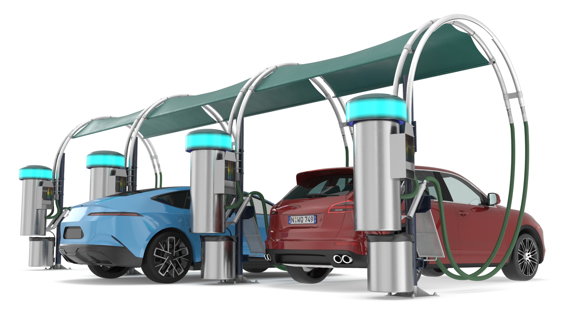 Luxury Vehicles on Car Wash with Vacuum Cleaner 3D